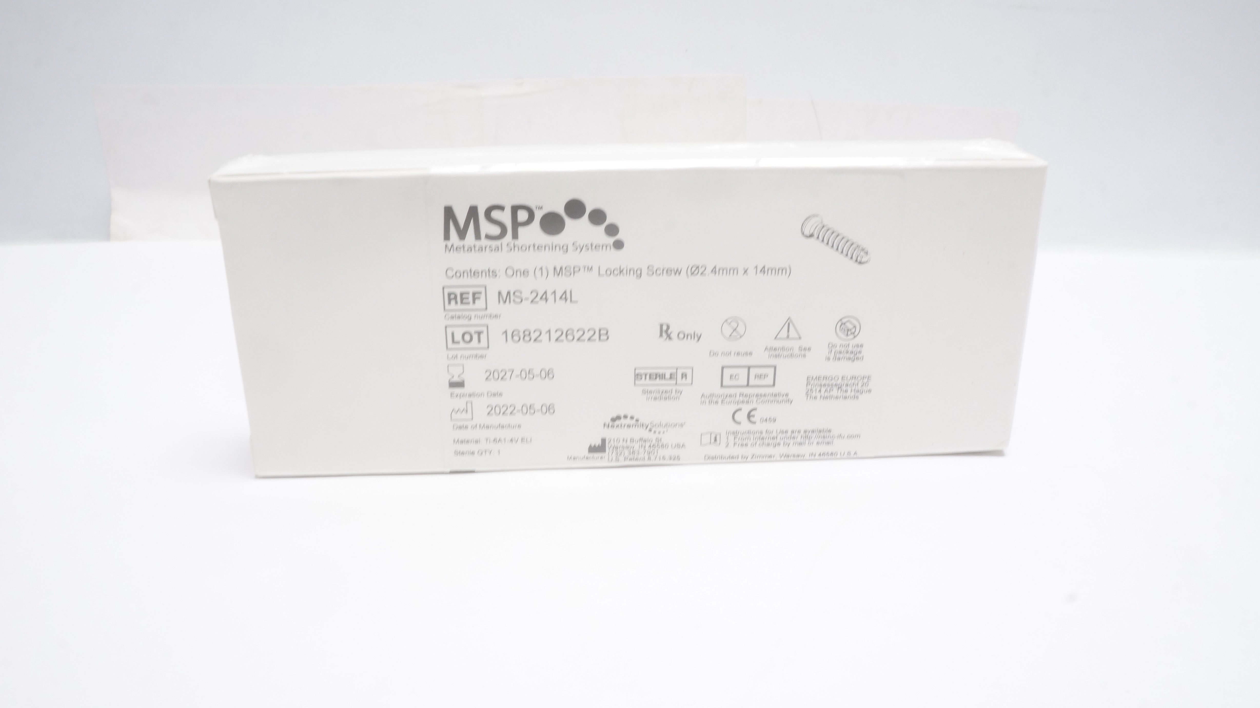 Nextremity Solution MS-2414L MSP Locking Screw, Diameter 2.4mm x 14mm