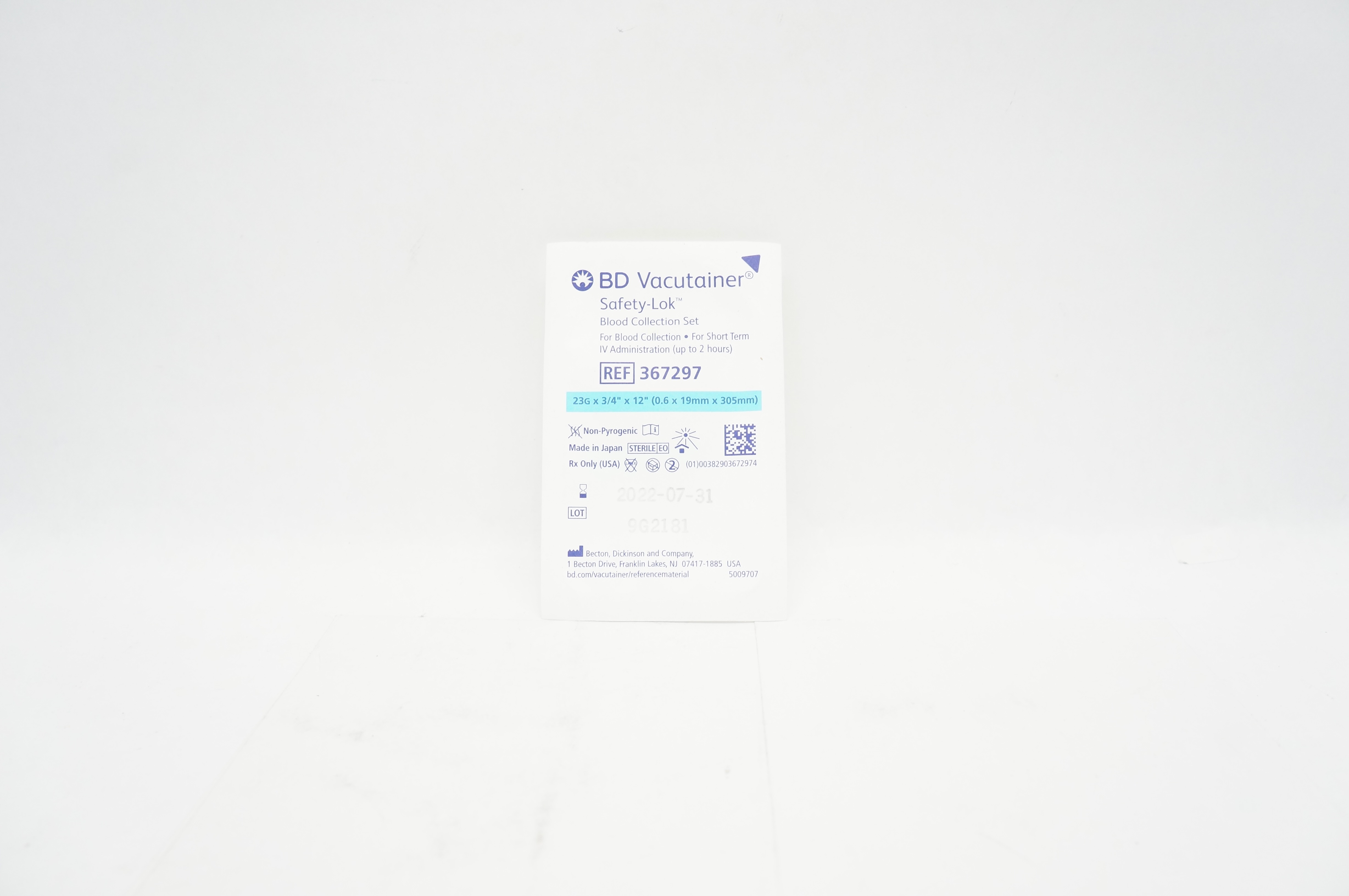 BD 367297 Vacutainer Safety-Lok Blood Collection Set 23G x 3/4inch x 12inch (x)
