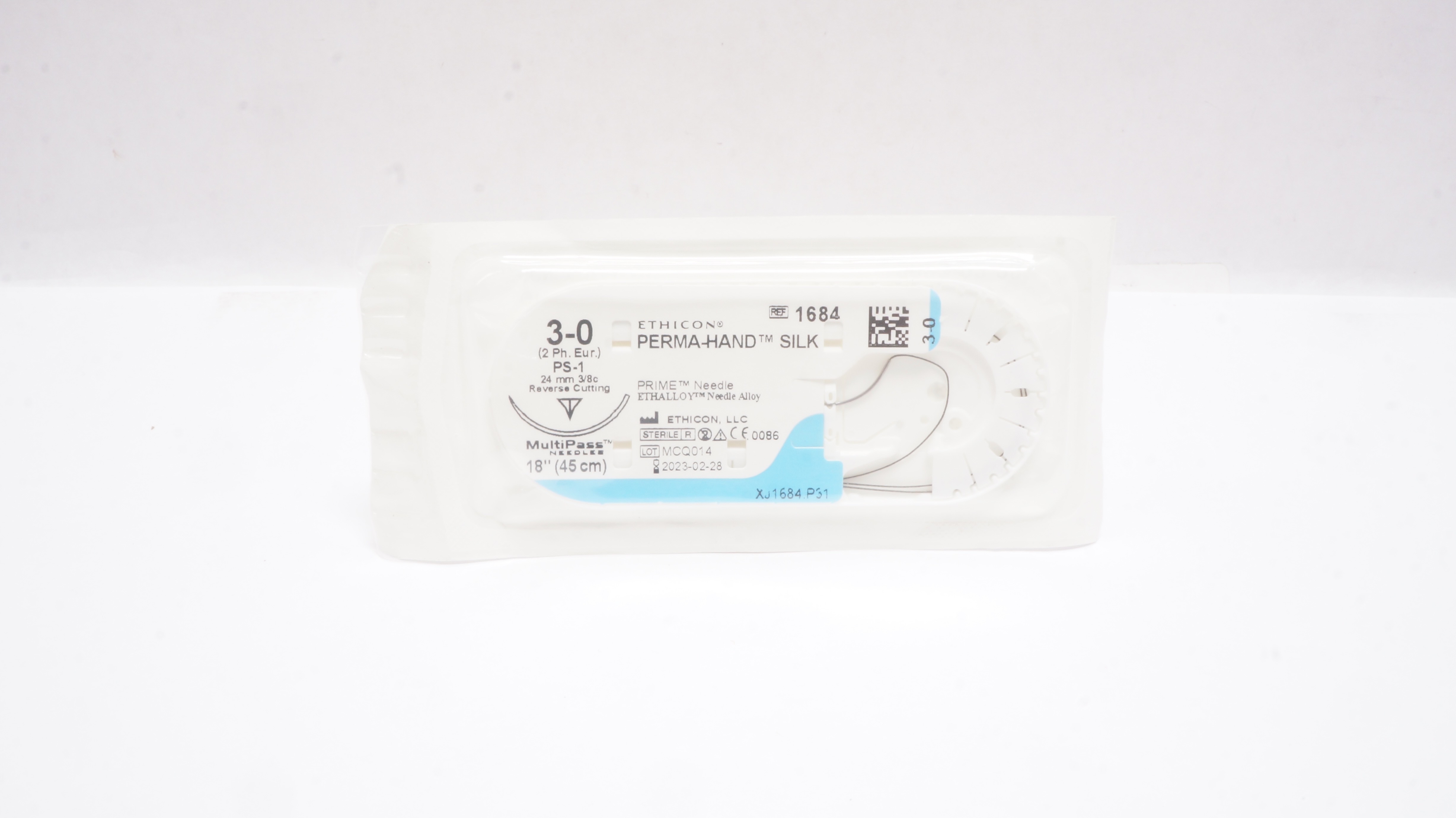 Ethicon 1684 3-0 Perma-Hand Silk Stre PS-1 24mm 3/8c Reverse Cutting, 18 inch(x)