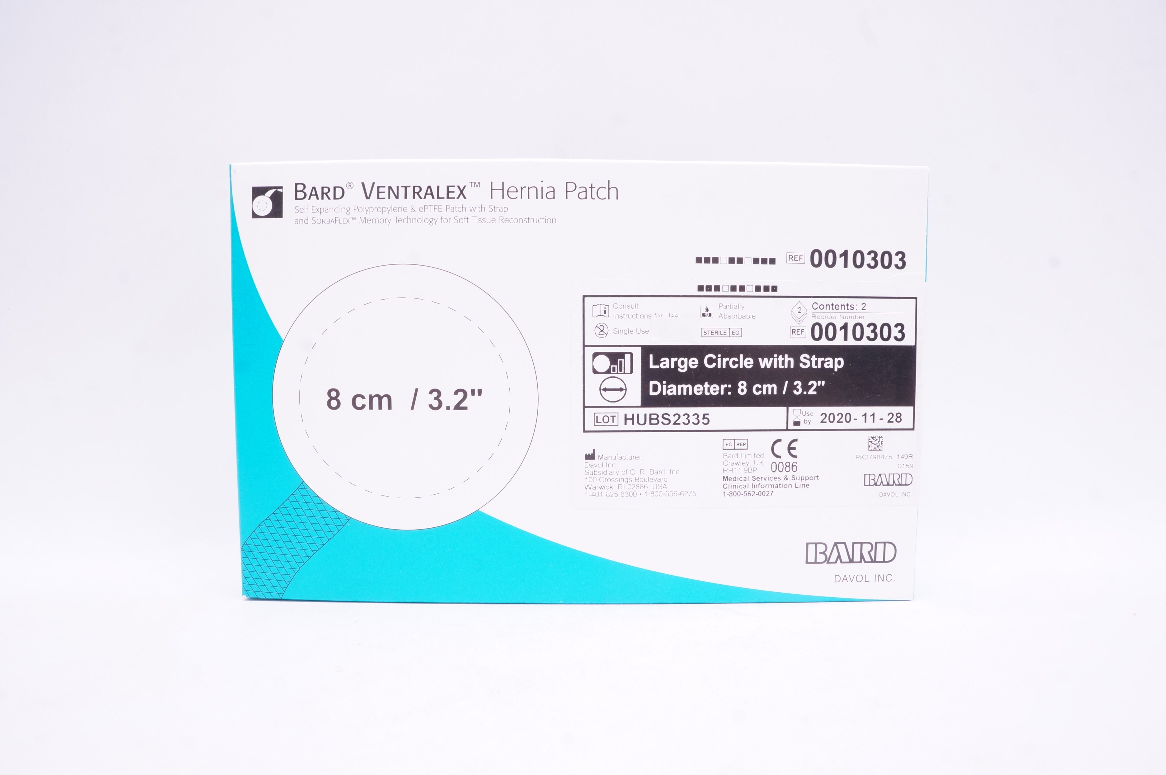 Bard 0010303 Ventralex Hernia Patch Large Cricle with Strap 8 cm - Box of 2 (x)