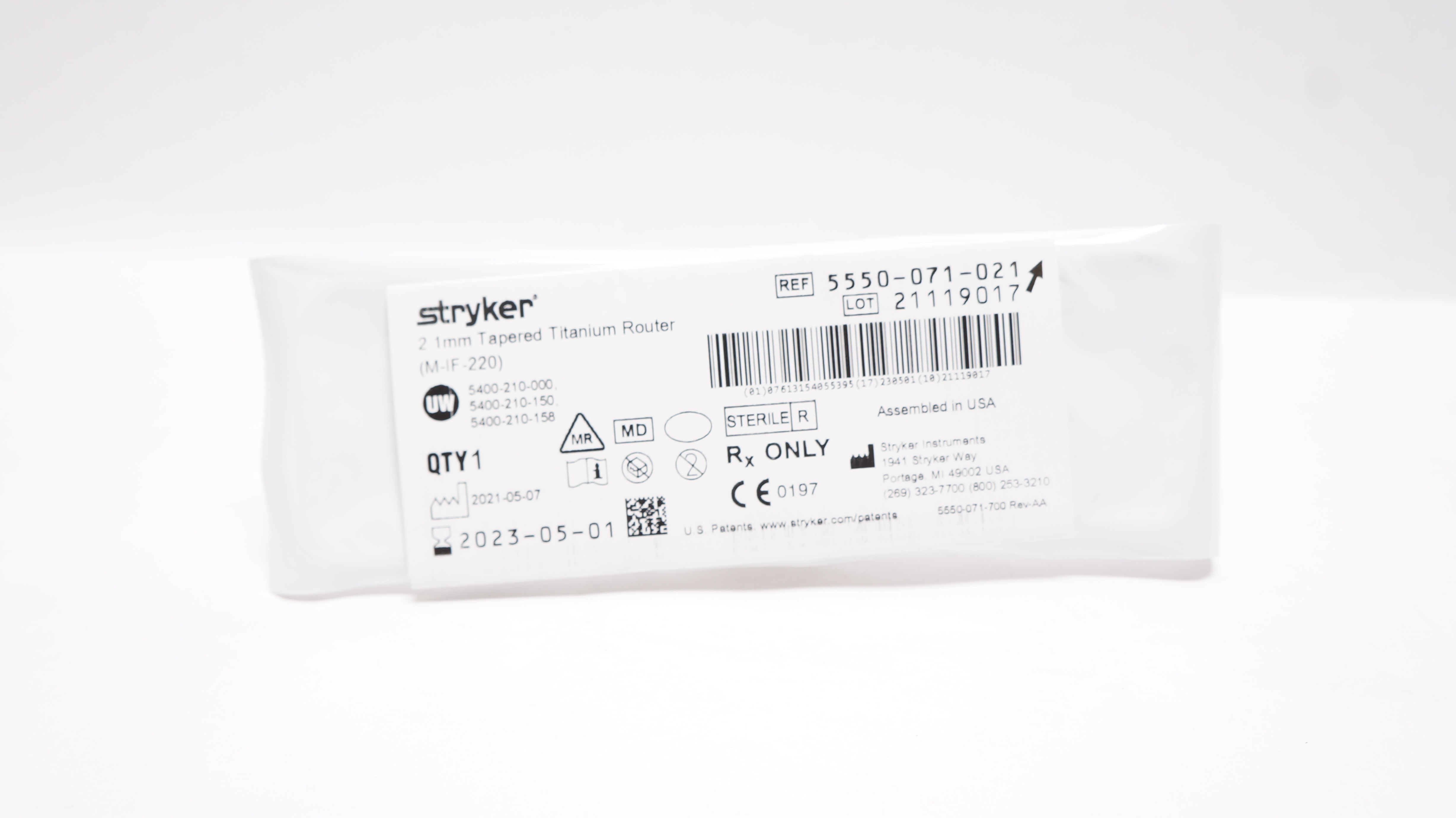 Stryker 5550-071-021 Tapered Titanium Router 2.1mm (x)