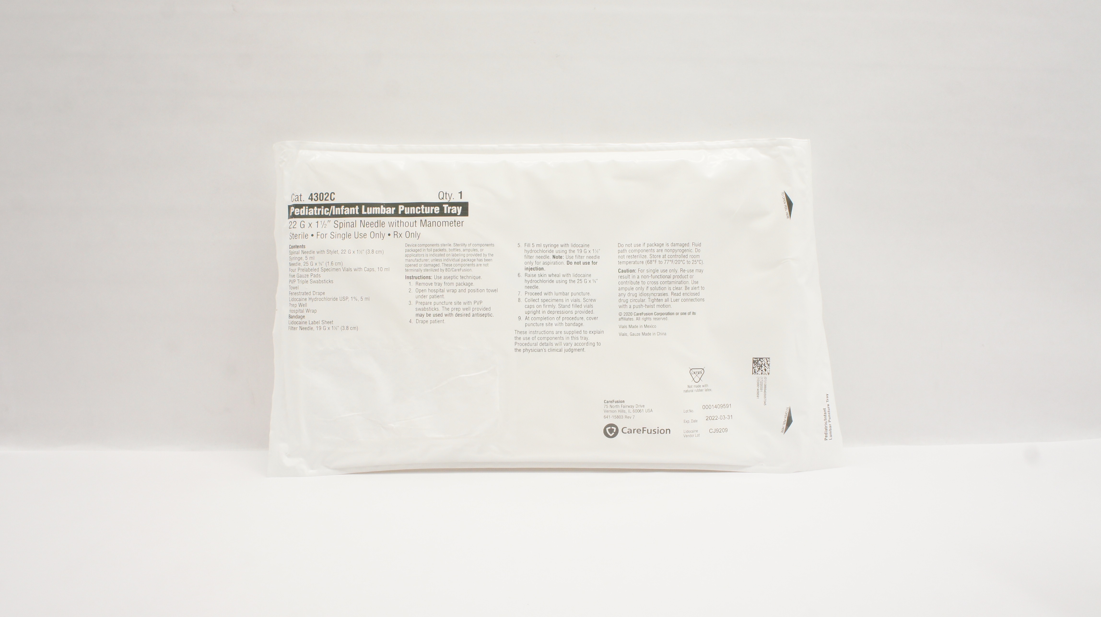 CareFusion 4302CSP Safe-T Plus Pediatric Lumbar Puncture Tray 22Ga x 1 1/2 (x)