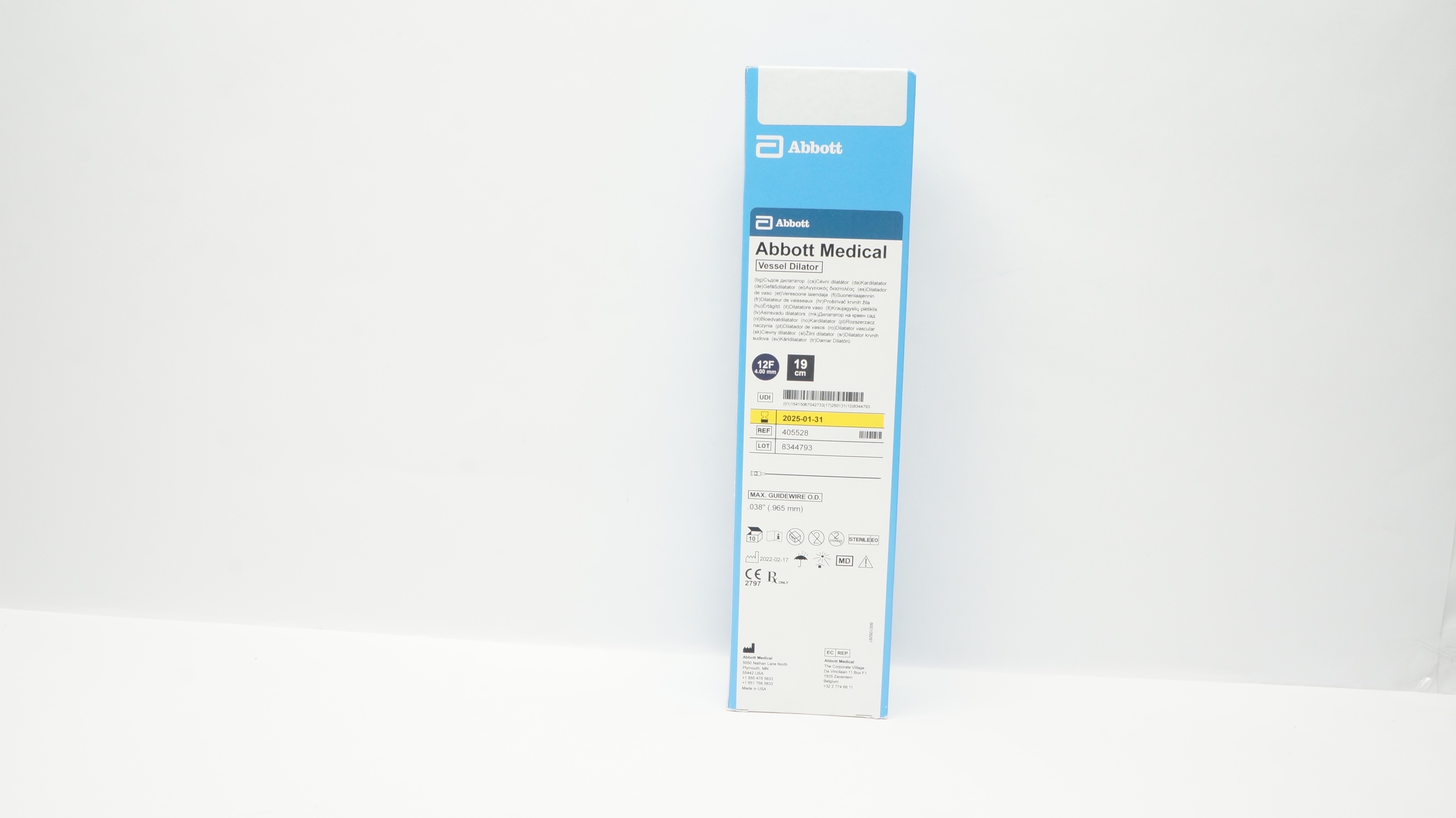 Abbott Medical 405528 Vessel Dilator 12F x 19cm, 038In - Box of 10