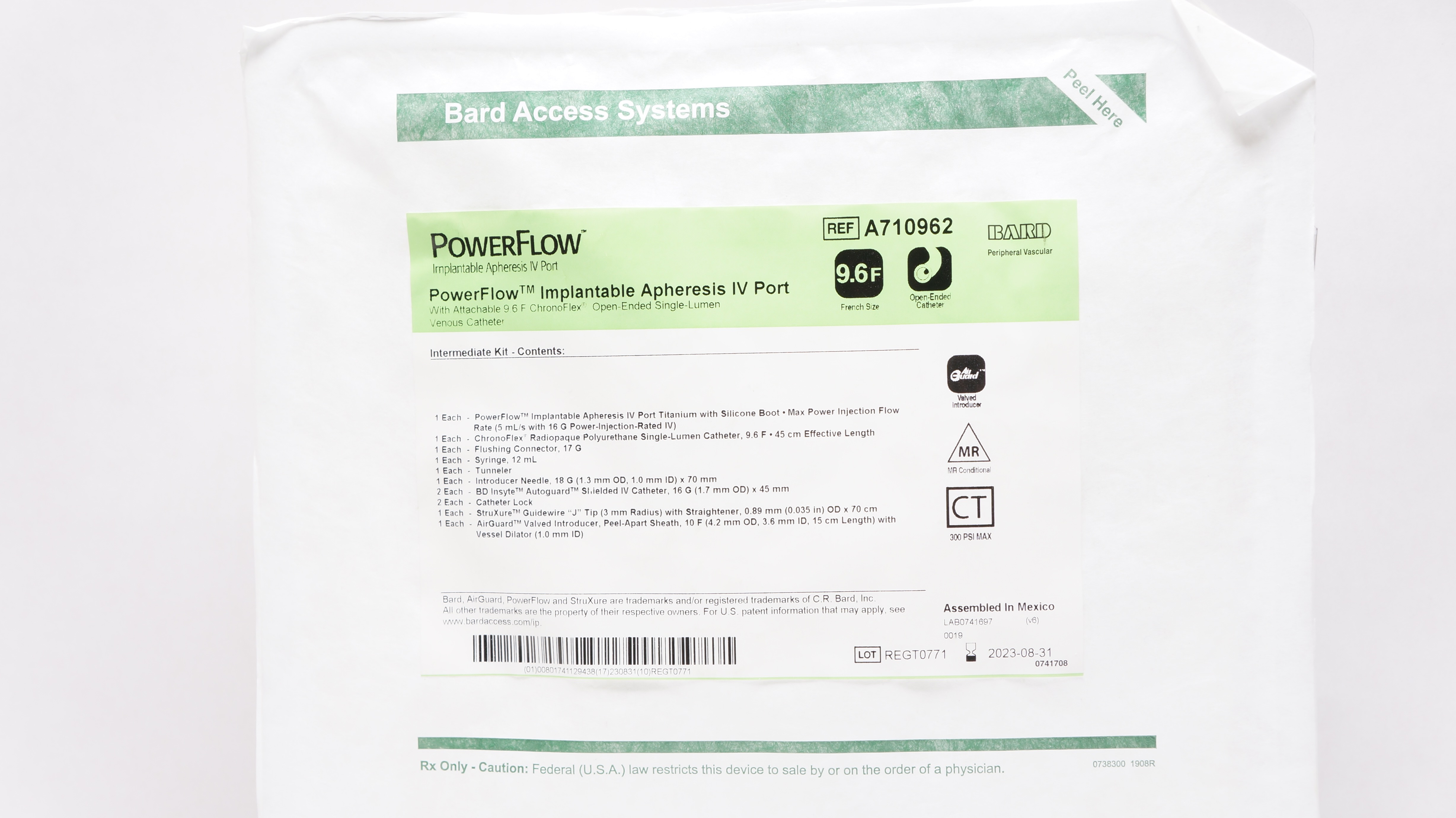 Bard A710962 PowerFlow Implantable Apheresis IV Port 9.6F (x)
