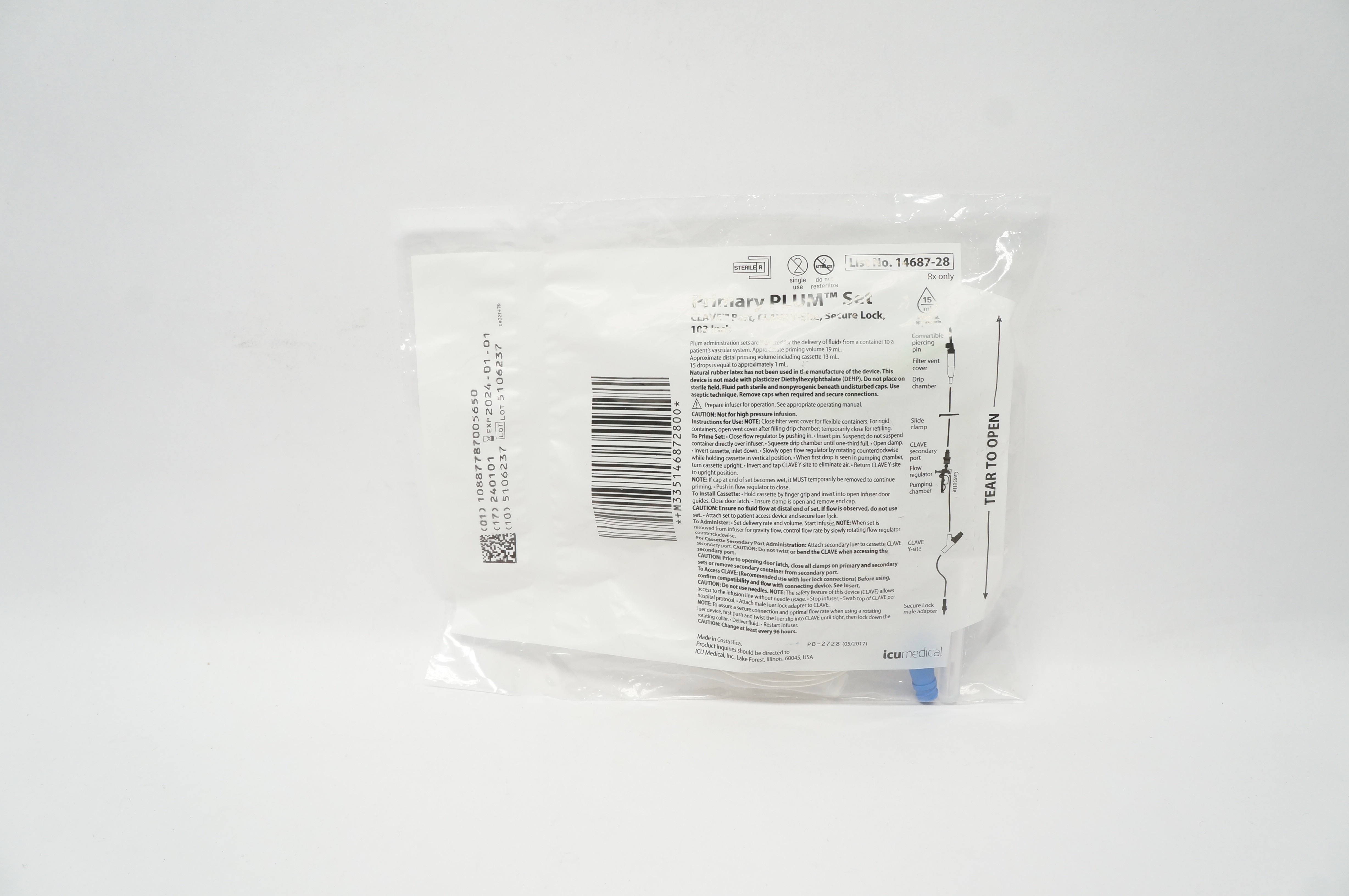 ICU Medical 14687-28 Primary Plum Set Clave Port Y-Site 103inch