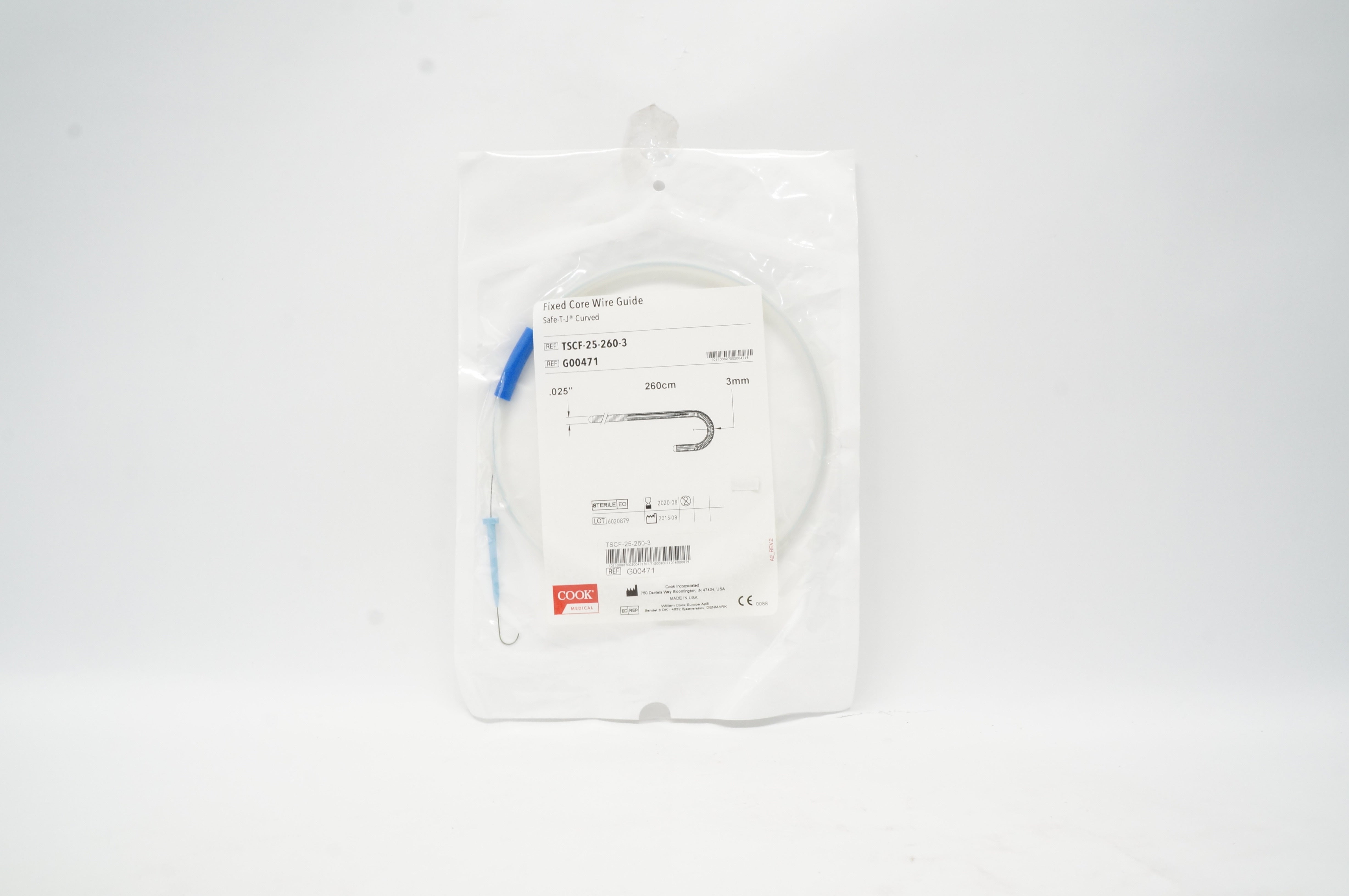 Cook Medical G00471 Fixed Core Wire Guide .025inch x 260cm x 3mm (x)