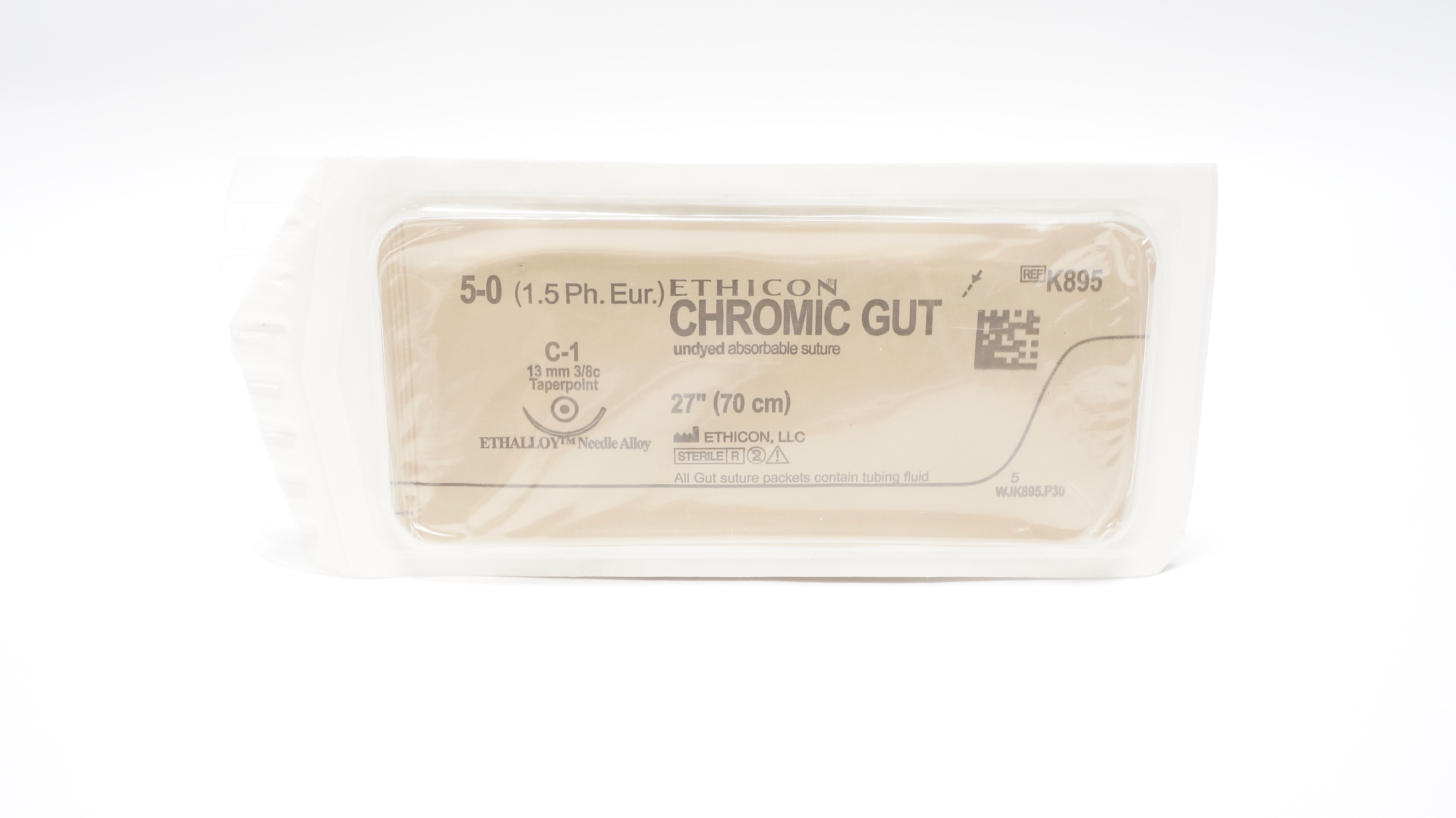 Ethicon K895 5-0 CHROMIC GUT 27inch Stre. C-1 13mm 3/8c Ndle.
