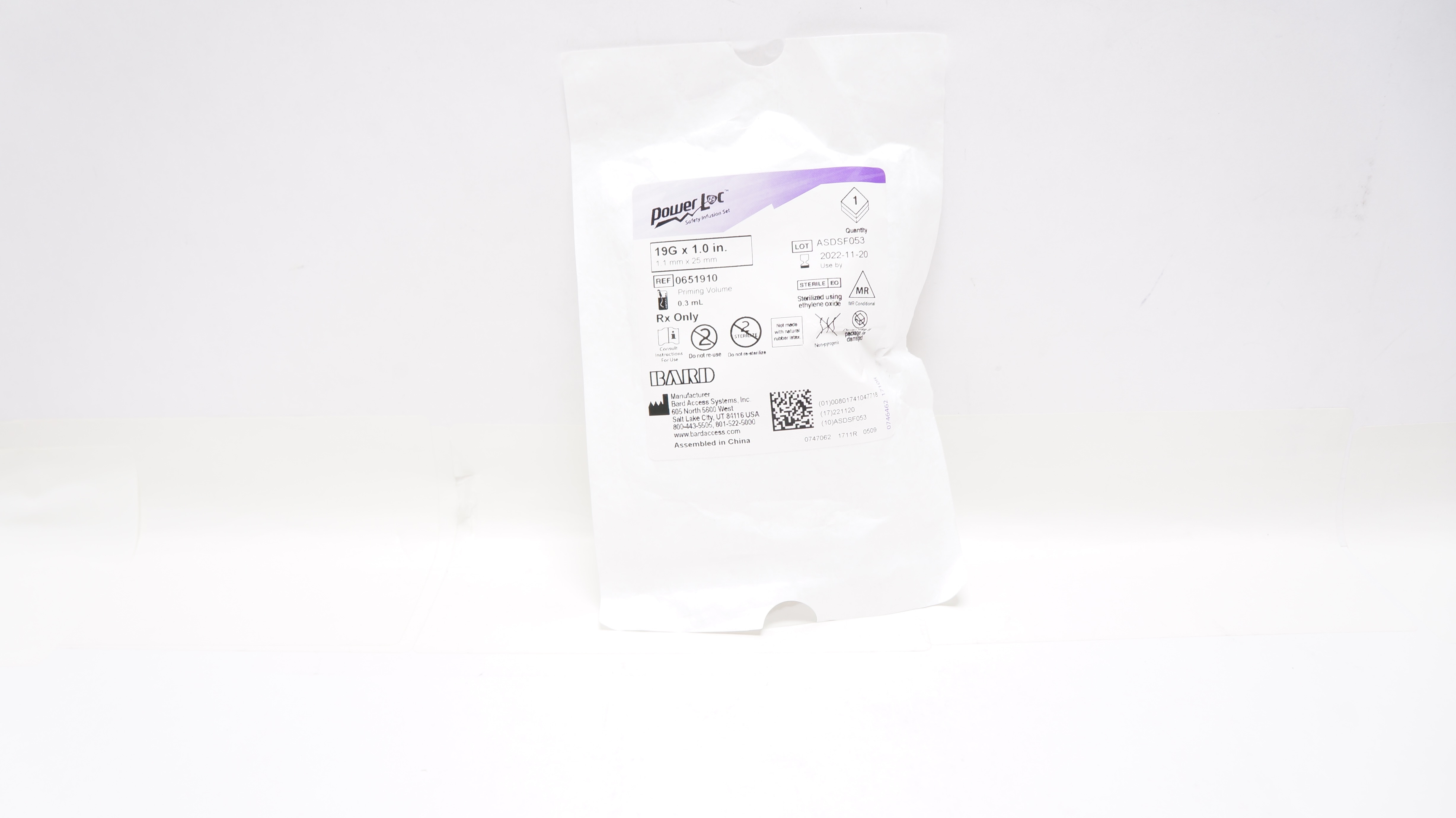Bard 0651910 PowerLoc Safety Infusion Set 19G x 1.0inch, Priming Volume 0.3mL(x)