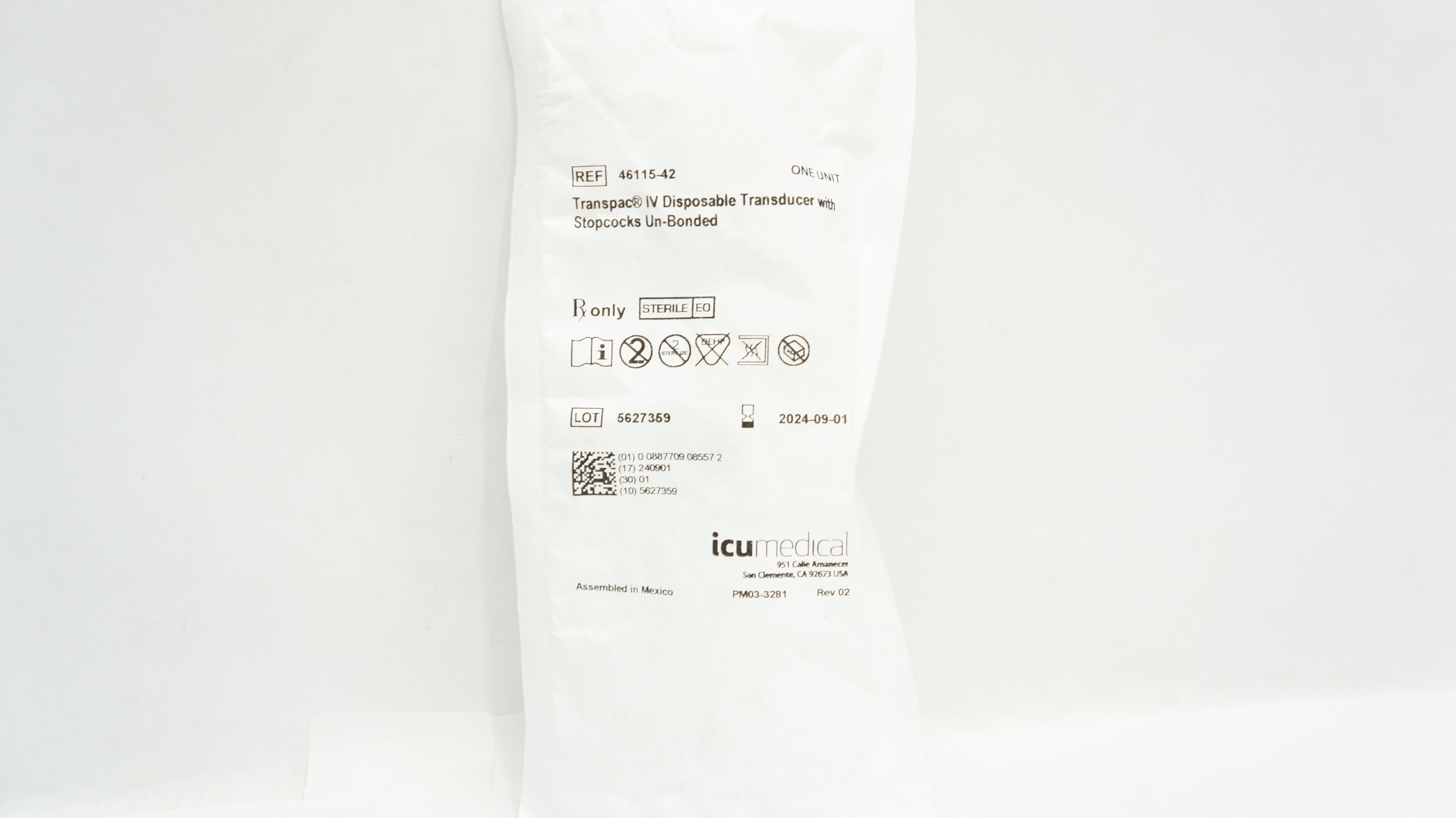 ICU Medical 46115-42 Transpac IV Diaposable Transducer with Stopcocks ...