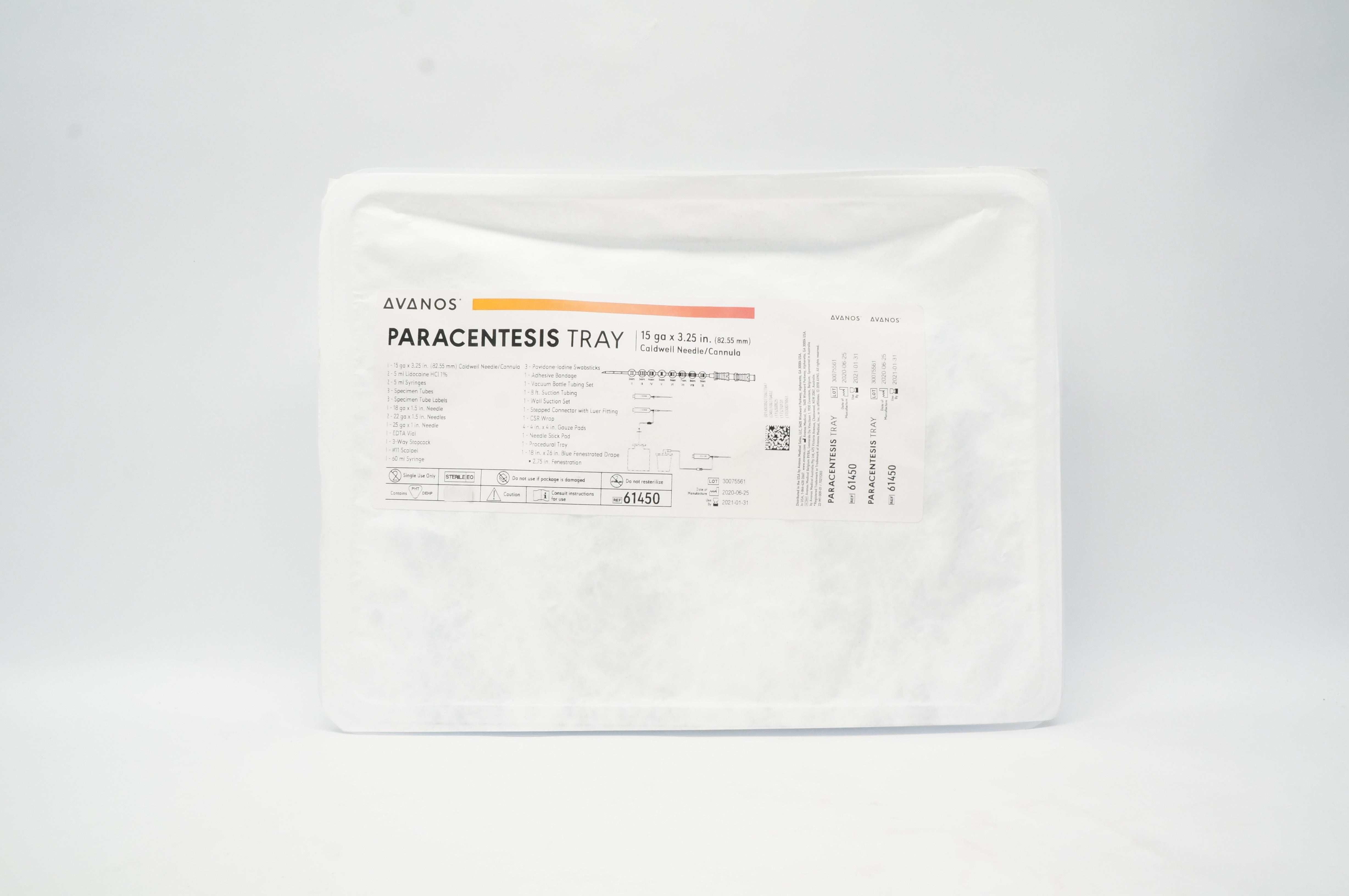 Avanos 61450 Paracentesis Tray Caldwell Ndle/Cannula 15ga x 3.25inch (x)