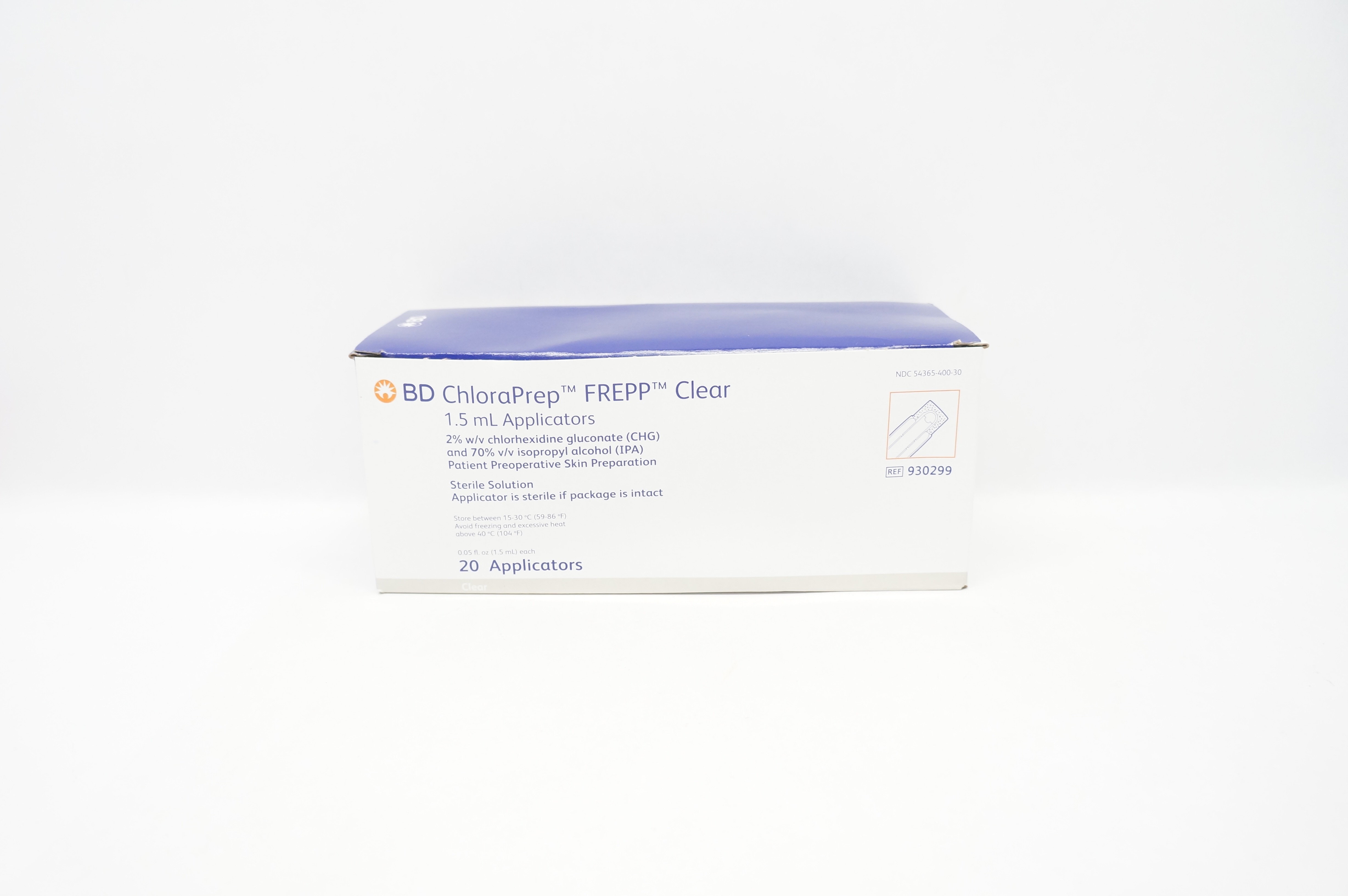 BD 930299 ChloraPrep FREPP Clear 1.5 mL Applicators - Box of 20