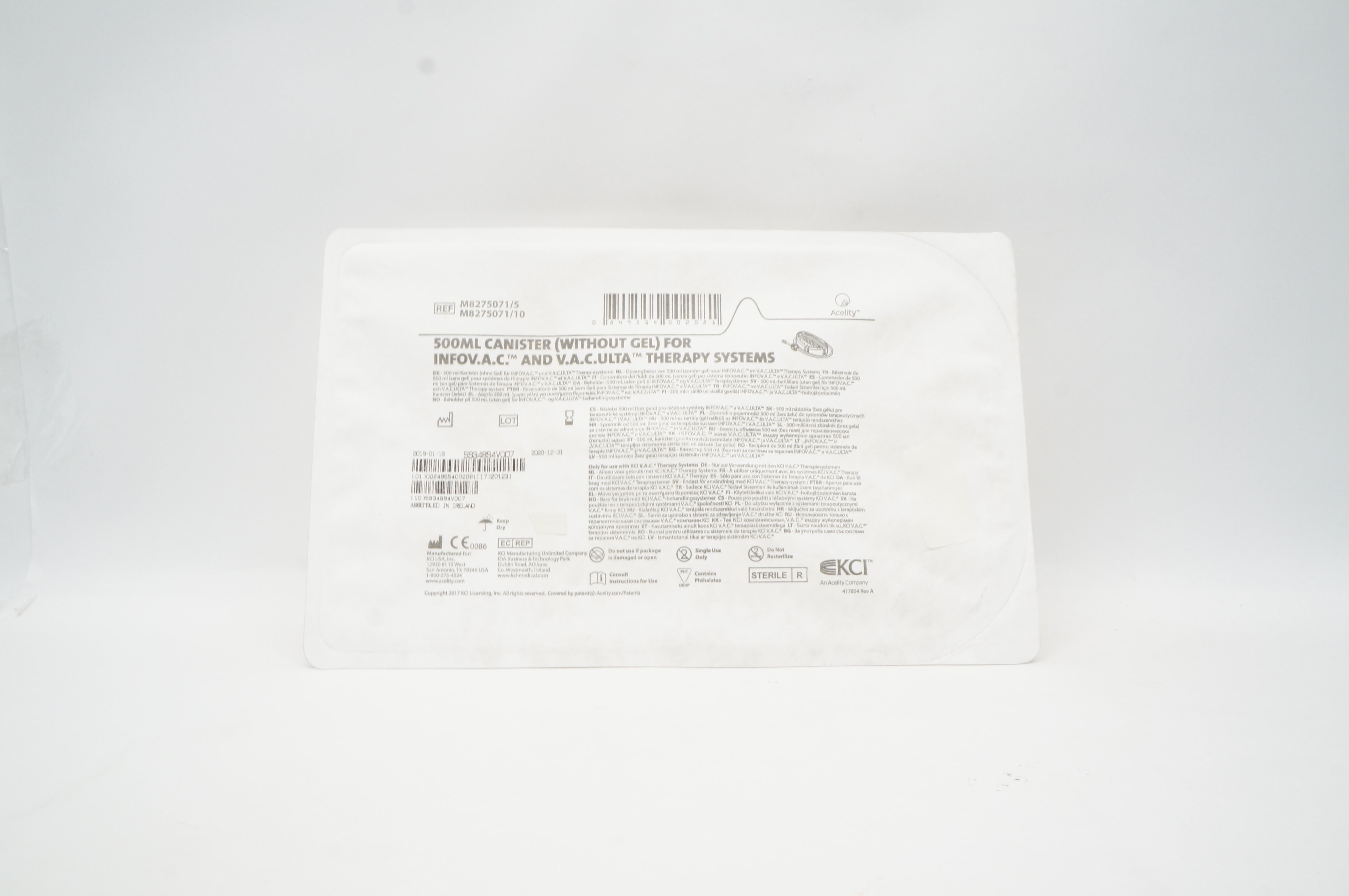 KCI M8275071/5 500mL Canister For INFOV.A.C. And V.A.C.ULTA Therapy Systems (x)