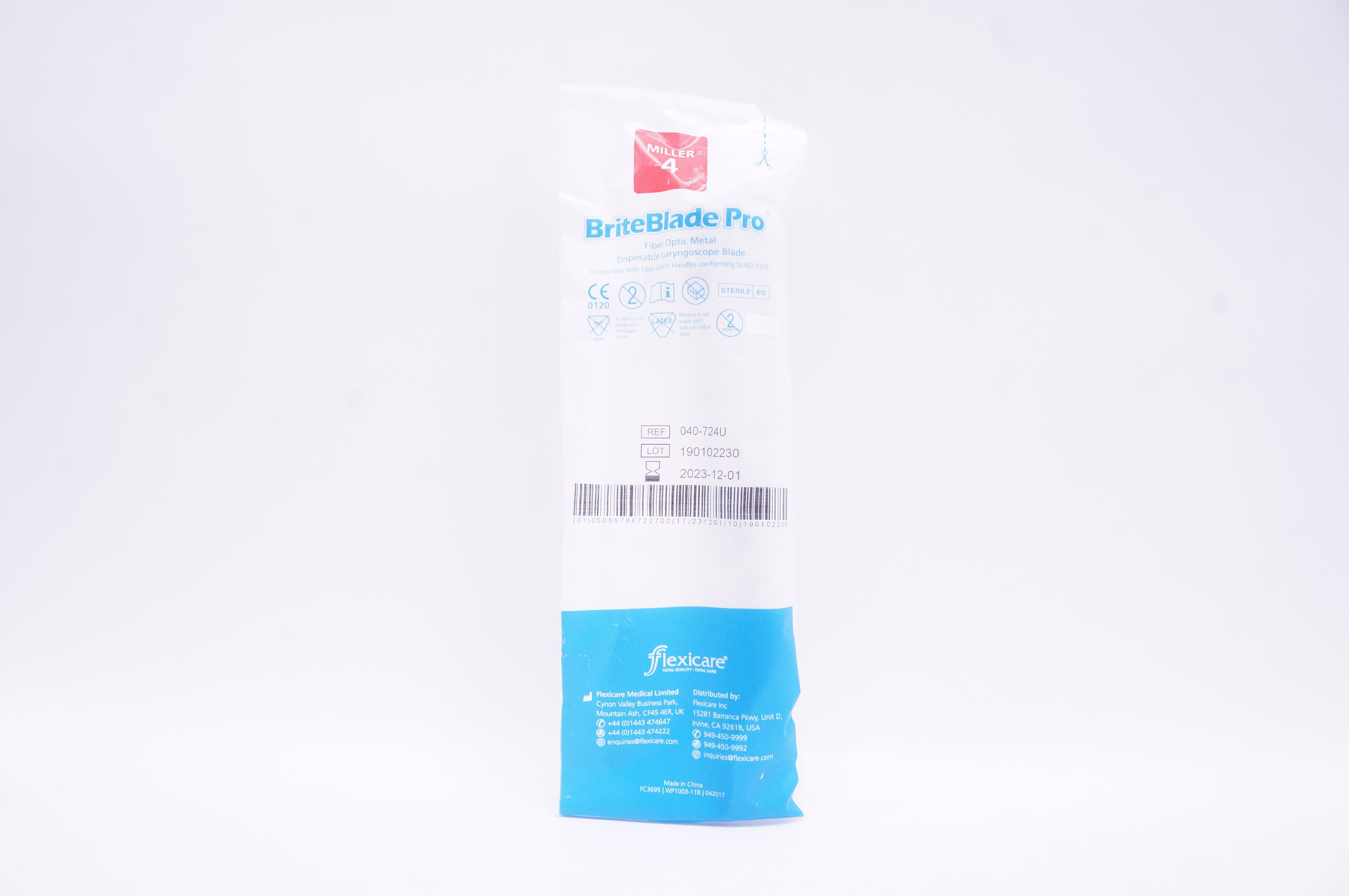 Flexicare Medical 040-724U BriteBlade Pro Fiber Optic Metal MIL 4
