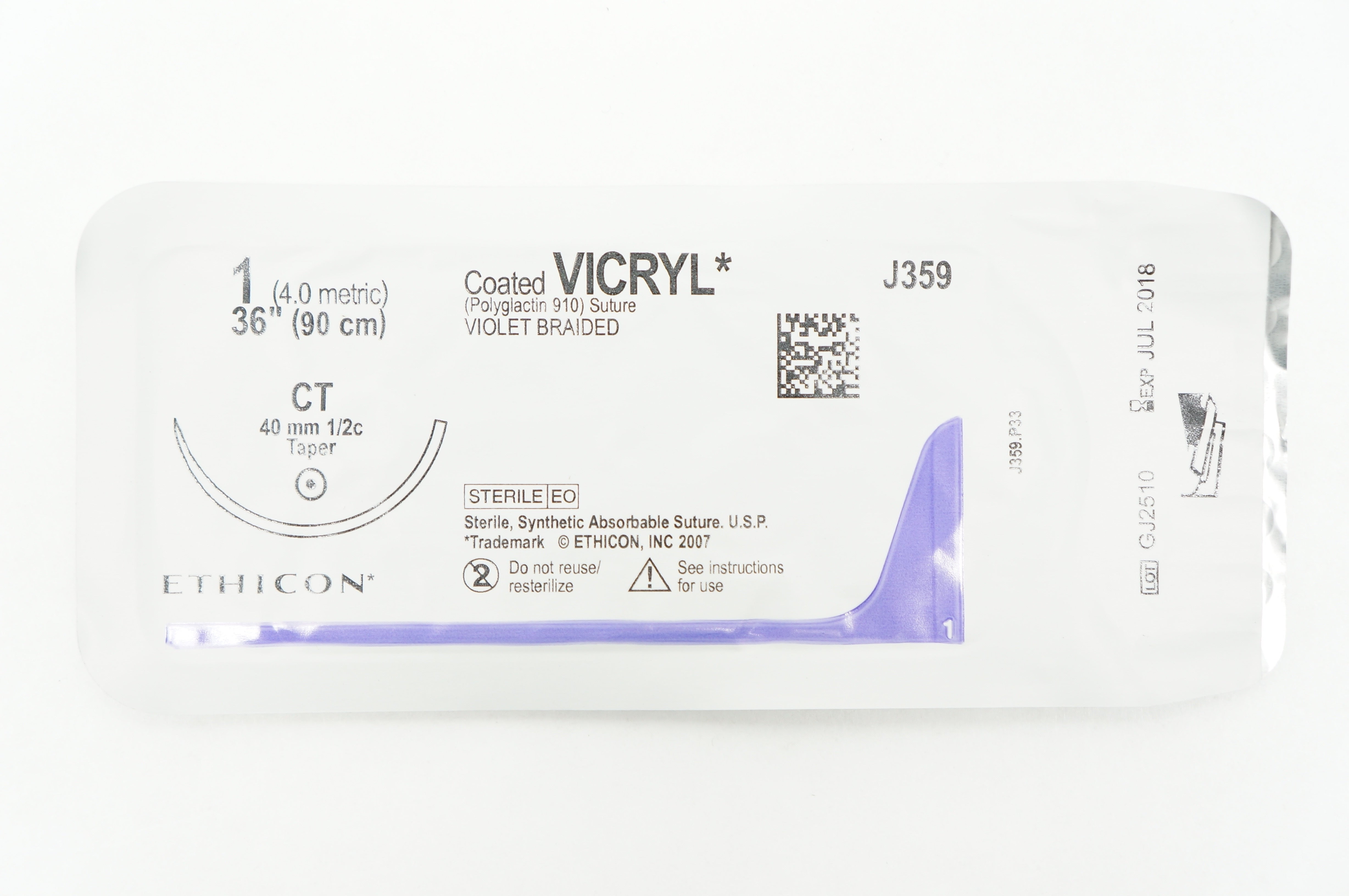 Ethicon J359H 1 VICRYL, CT 40mm 1/2C Taper, 36 inch (x)