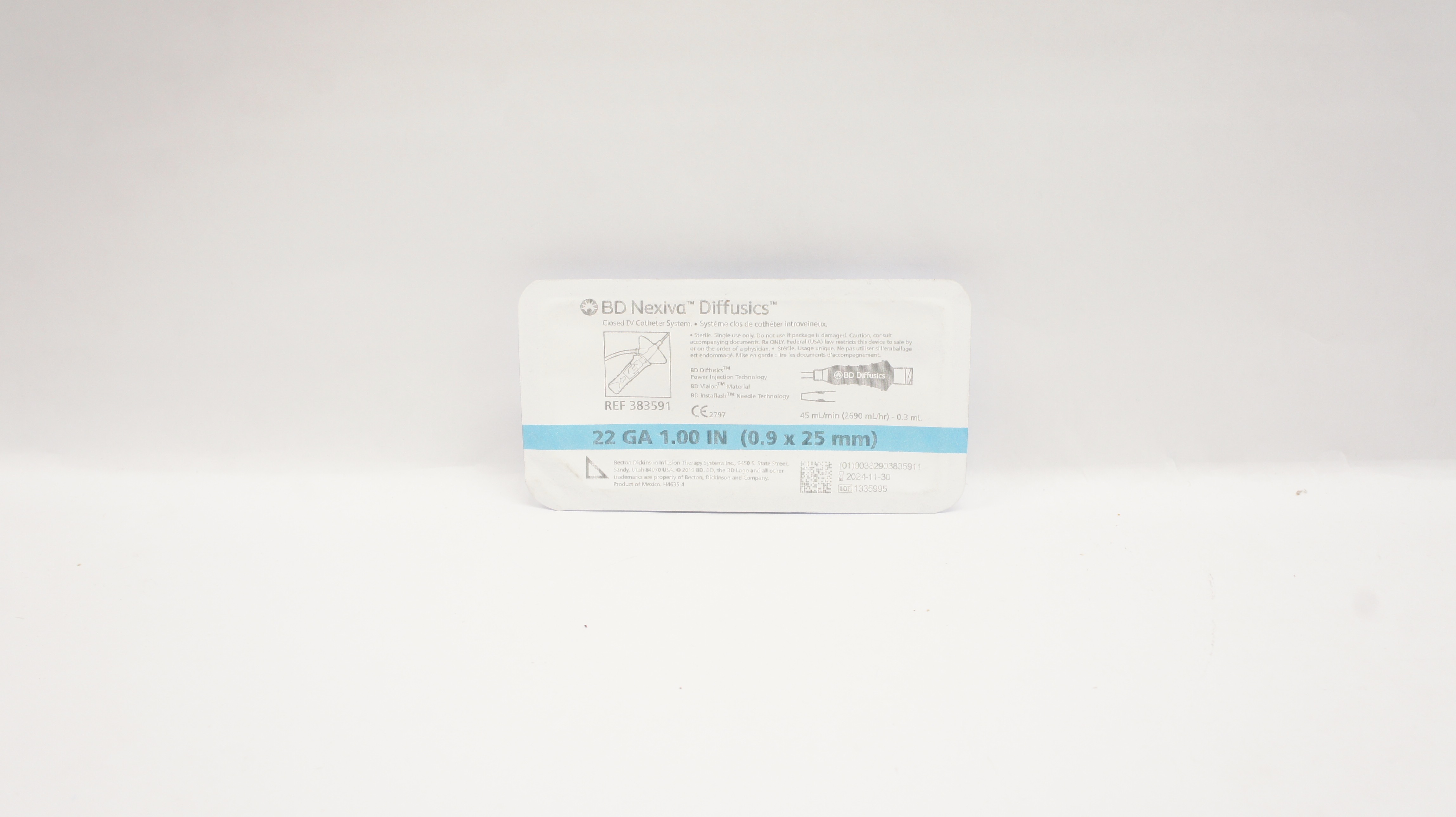 BD 383591 Nexiva Diffusics Closed IV Cath. System 22Ga x 1.00inch 45mL/min