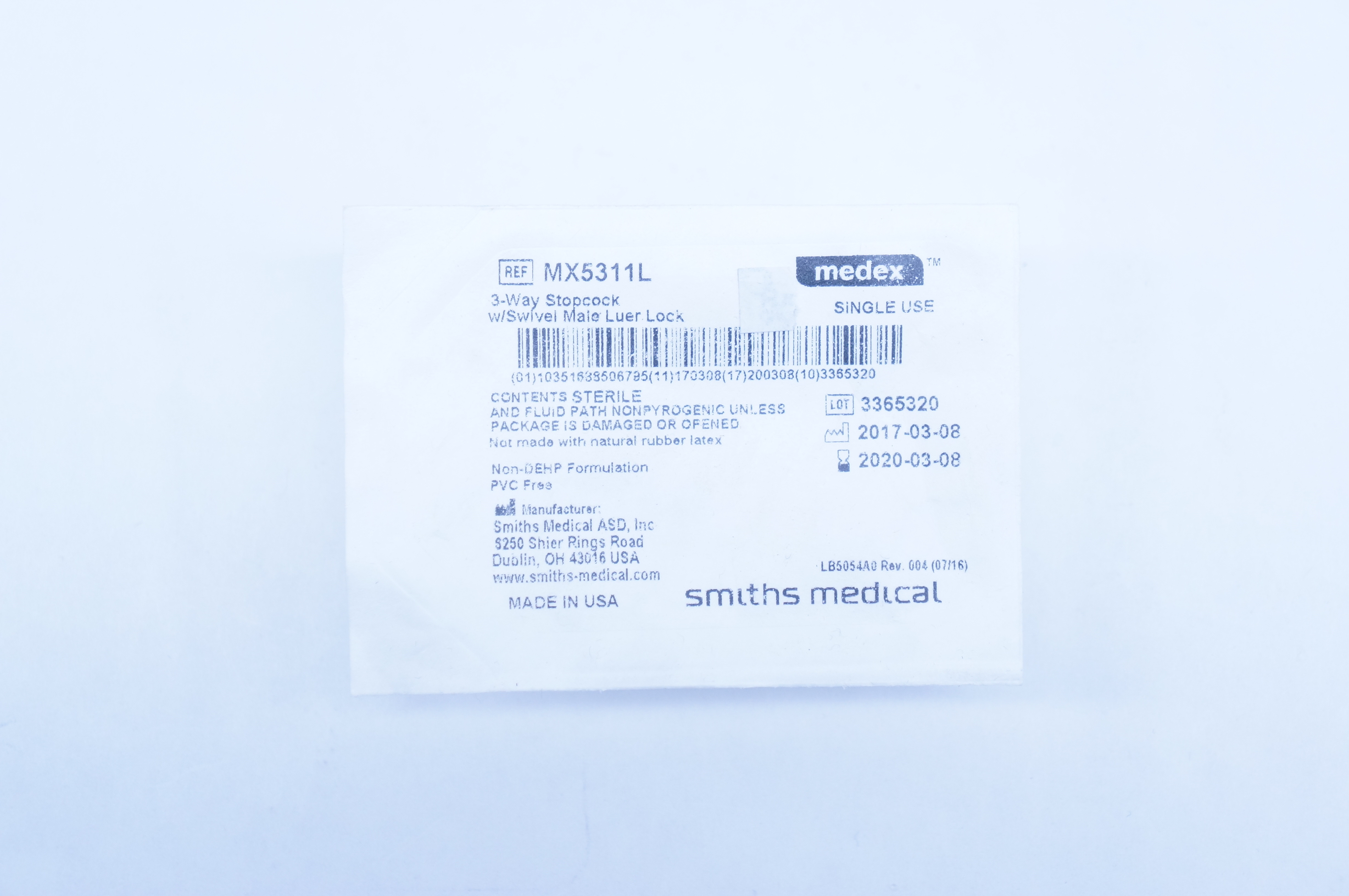Smiths Medical MX5311L Medex 3-Way Stopcock with Swivel Male Luer Lock (x)