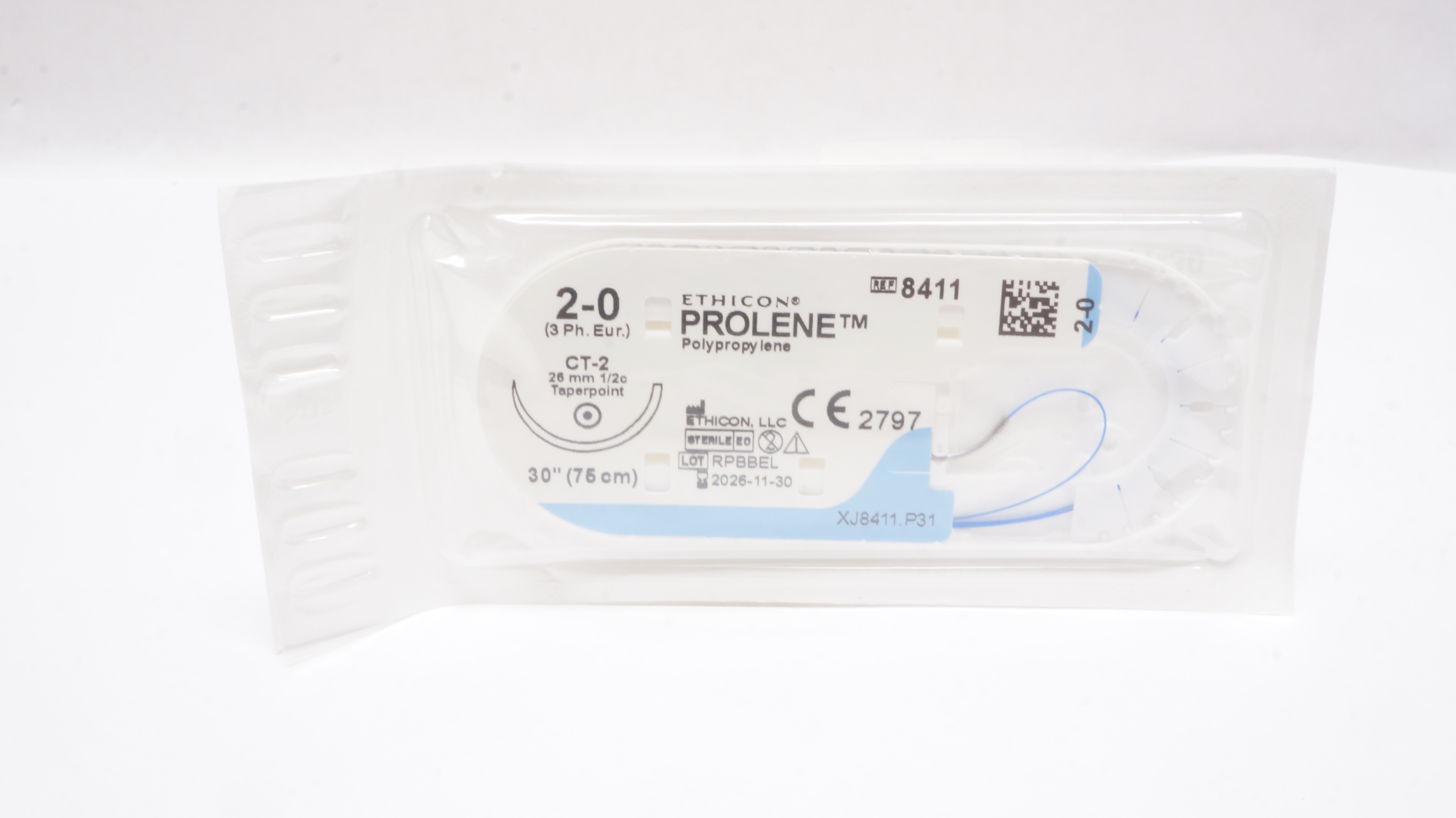 Ethicon 8411 2-0 PROLENE Polypropylene Stre CT-2 26mm 1/2c Taperpoint, 30inch
