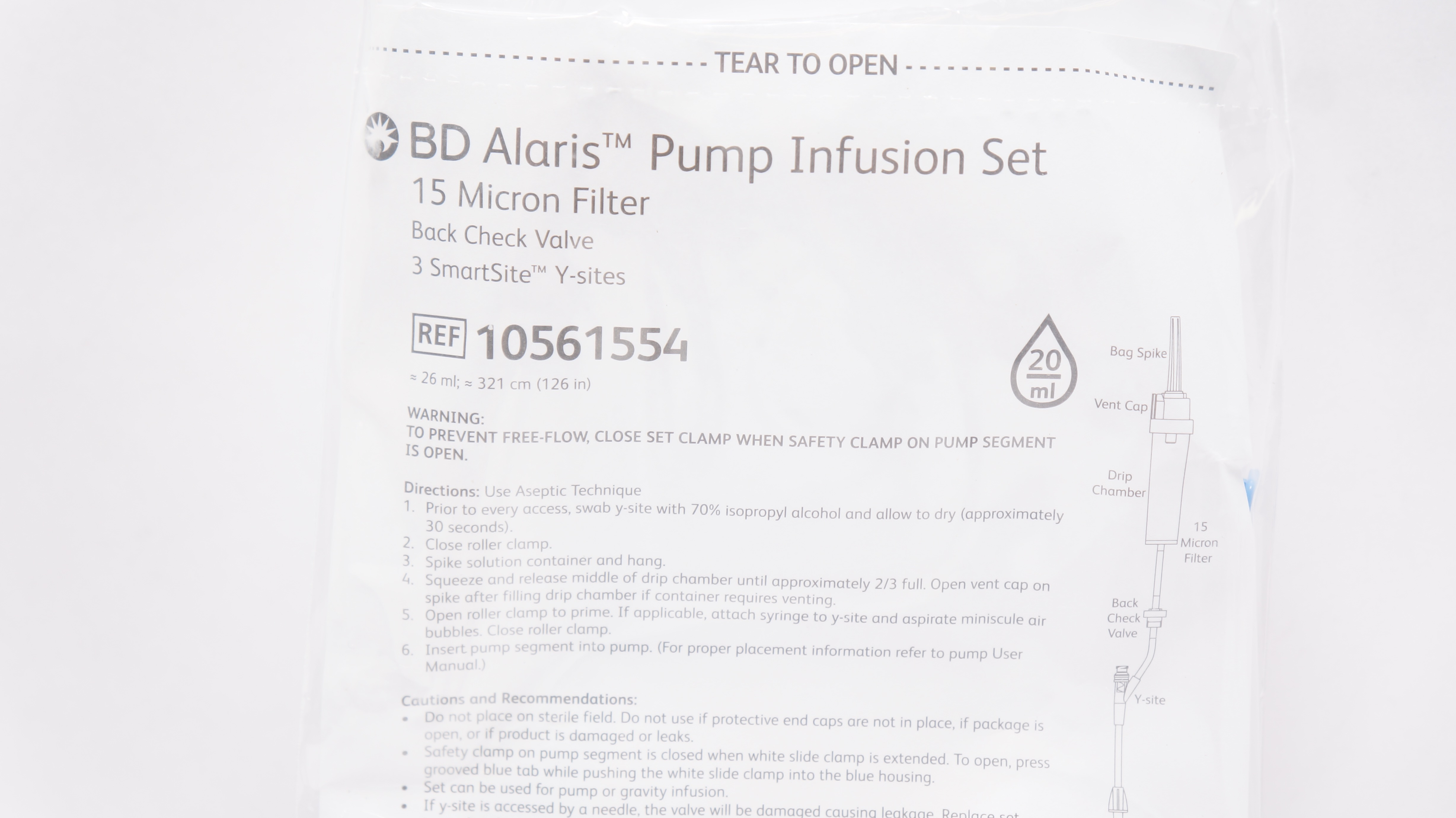 BD 10561554 Alaris Pump Infusion Set 20Drops/mL 26ml x 126inch (Approx.)