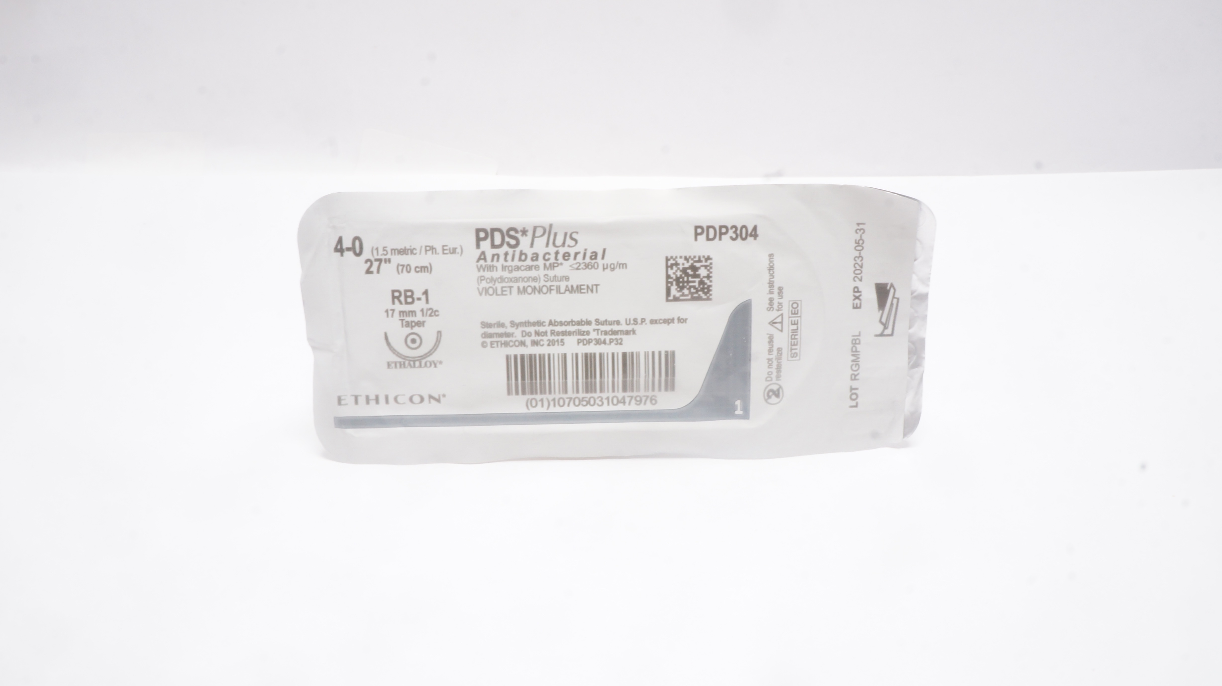 Ethicon PDP304 4-0 PDS Plus Antibacterial Stre RB-1 17mm 1/2c Taper, 27inch (x)