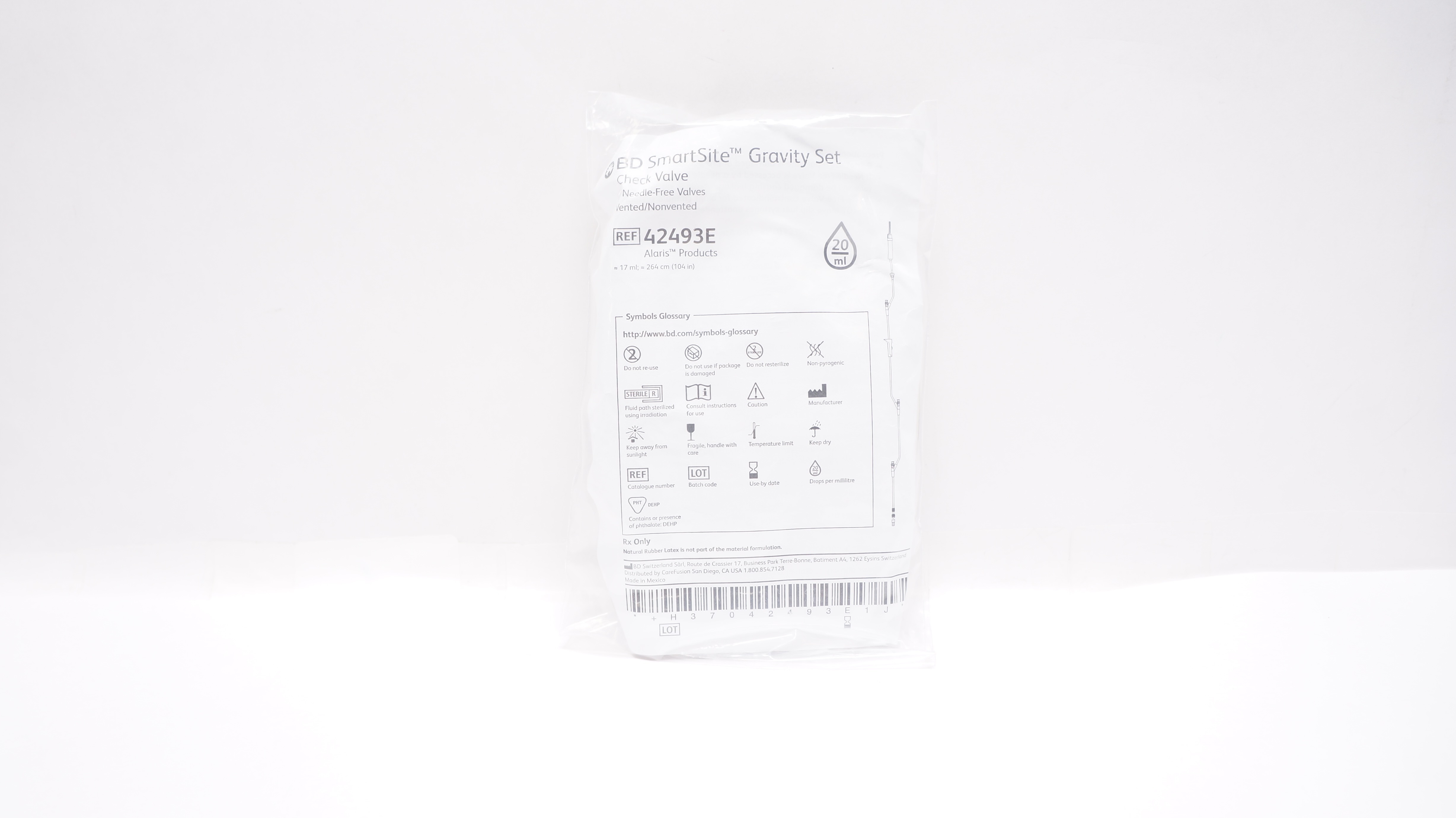 BD 42493E Alaris SmartSite Gravity Set 20Drops/mL, 17mL x 104inch