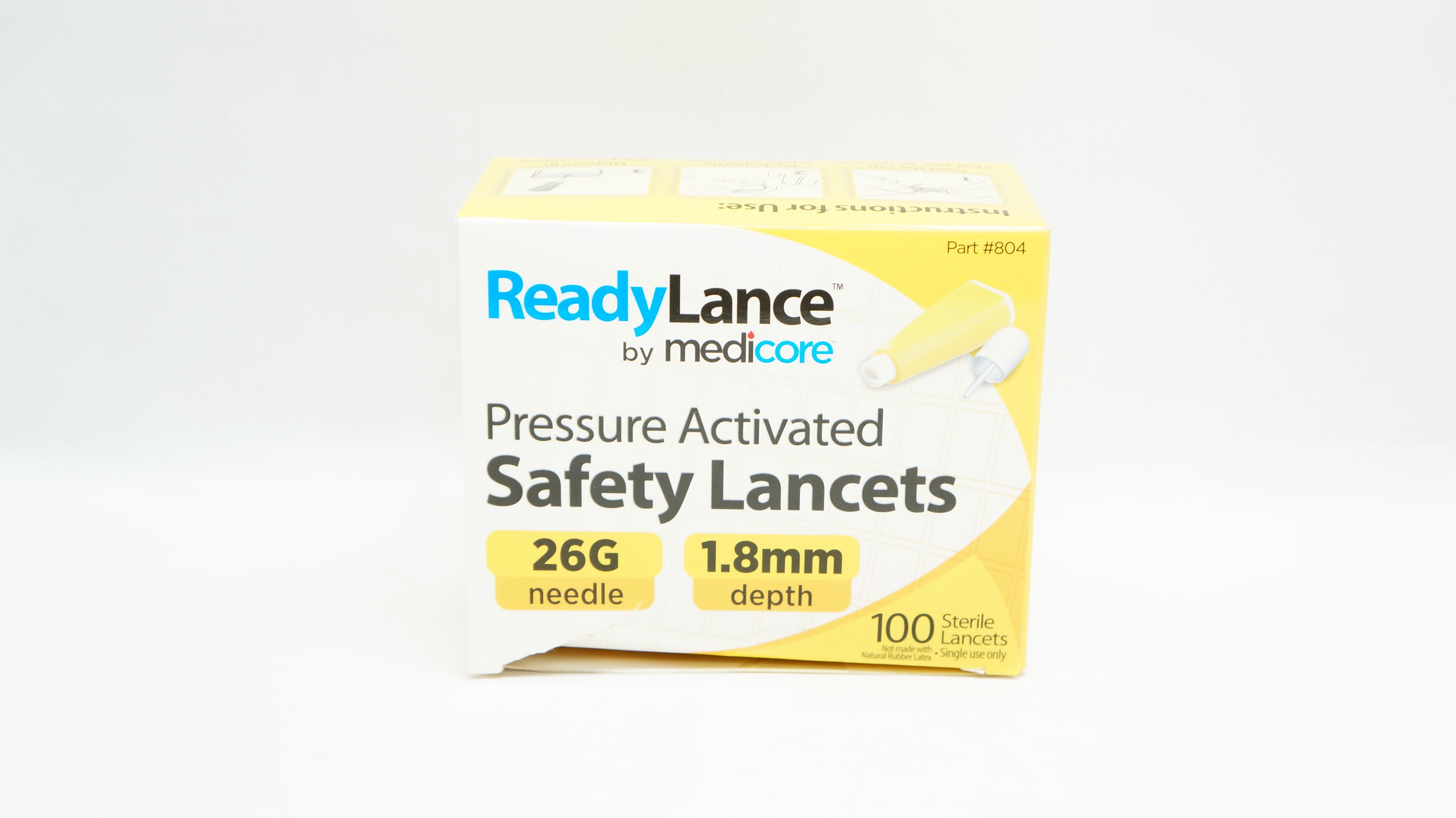 Medicore 804 ReadyLance Pressure Activated Safety Lancets 26G x 1.8mm-Box of 100
