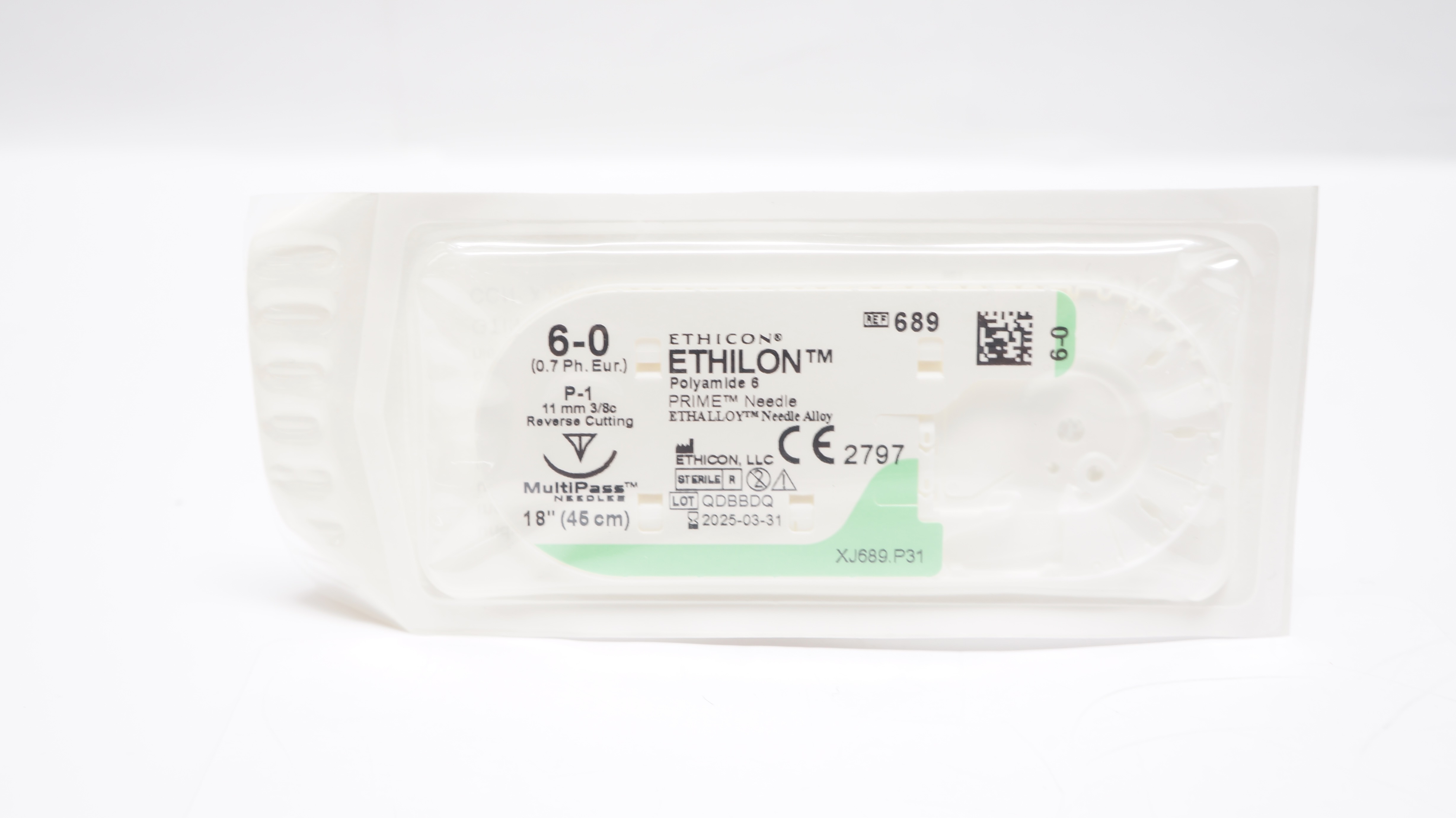 Ethicon 689 6-0 ETHILON, P-1, 11mm 3/8c Reverse Cutting, 18inch