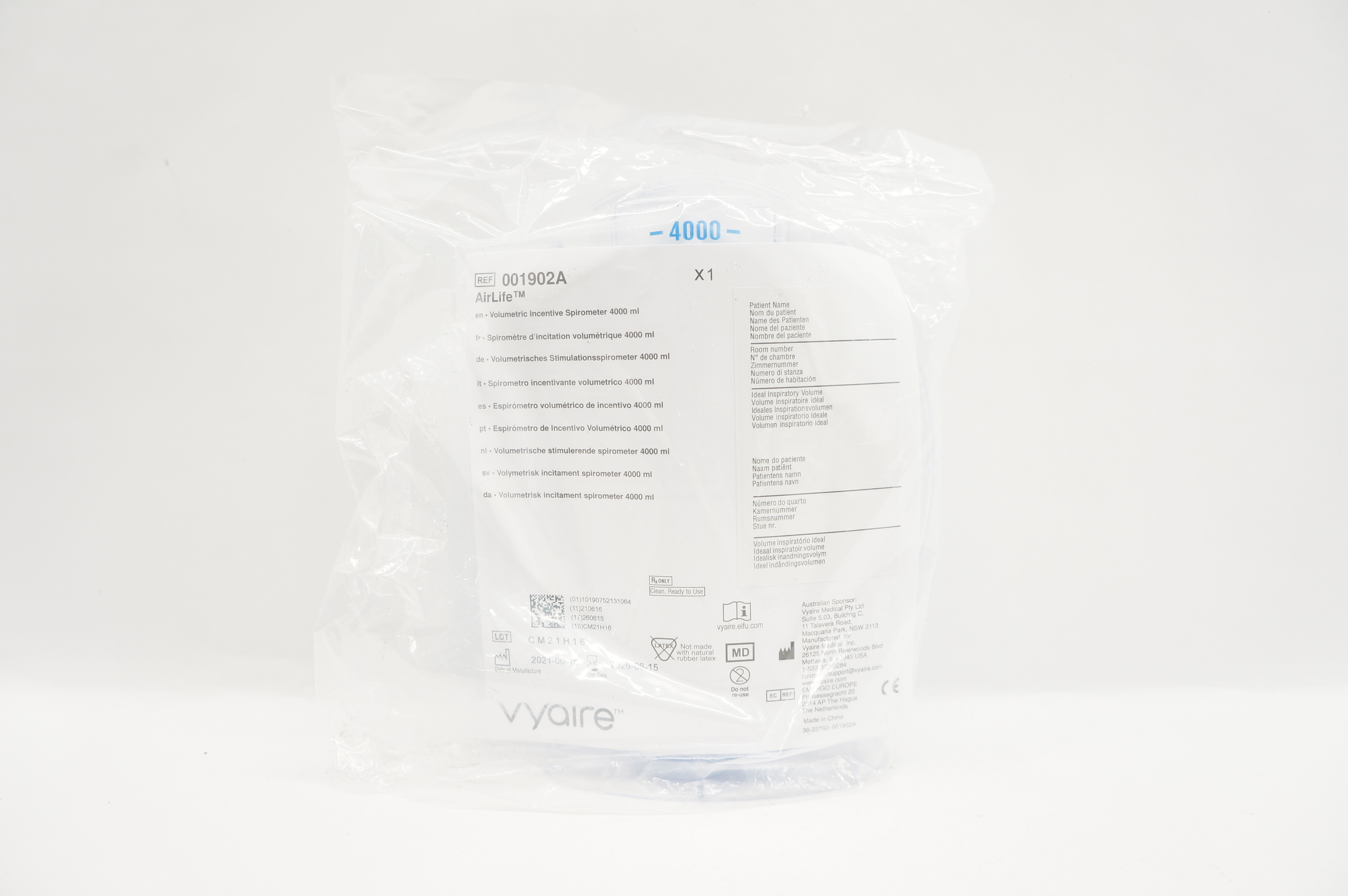 Vyaire 001902A  AirLife Volumetric Incentive Spirometer 4000 ml