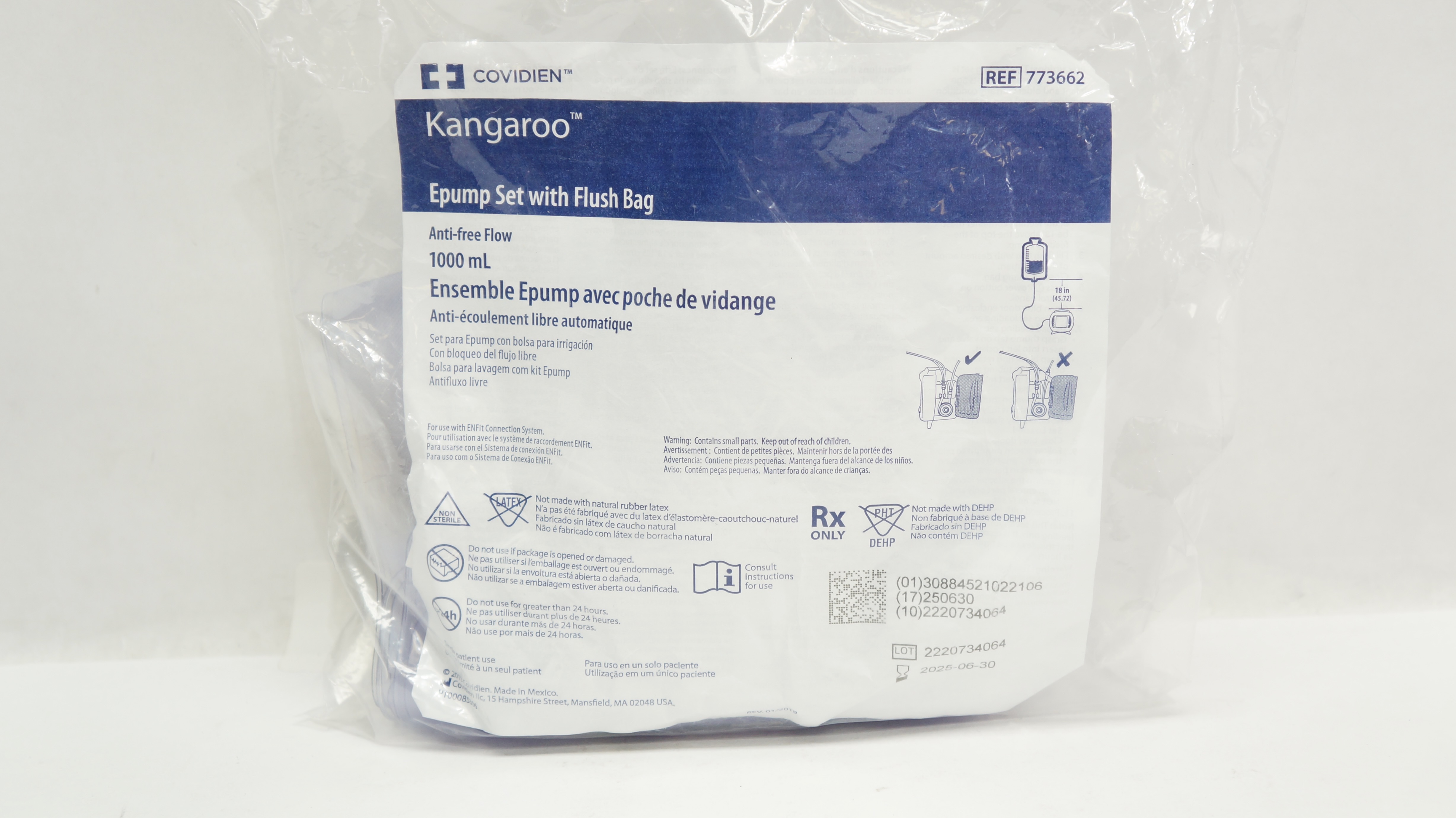 Covidien 773662 Kangaroo Epump Set with Flash Bag Anti-Free Flow 1000mL