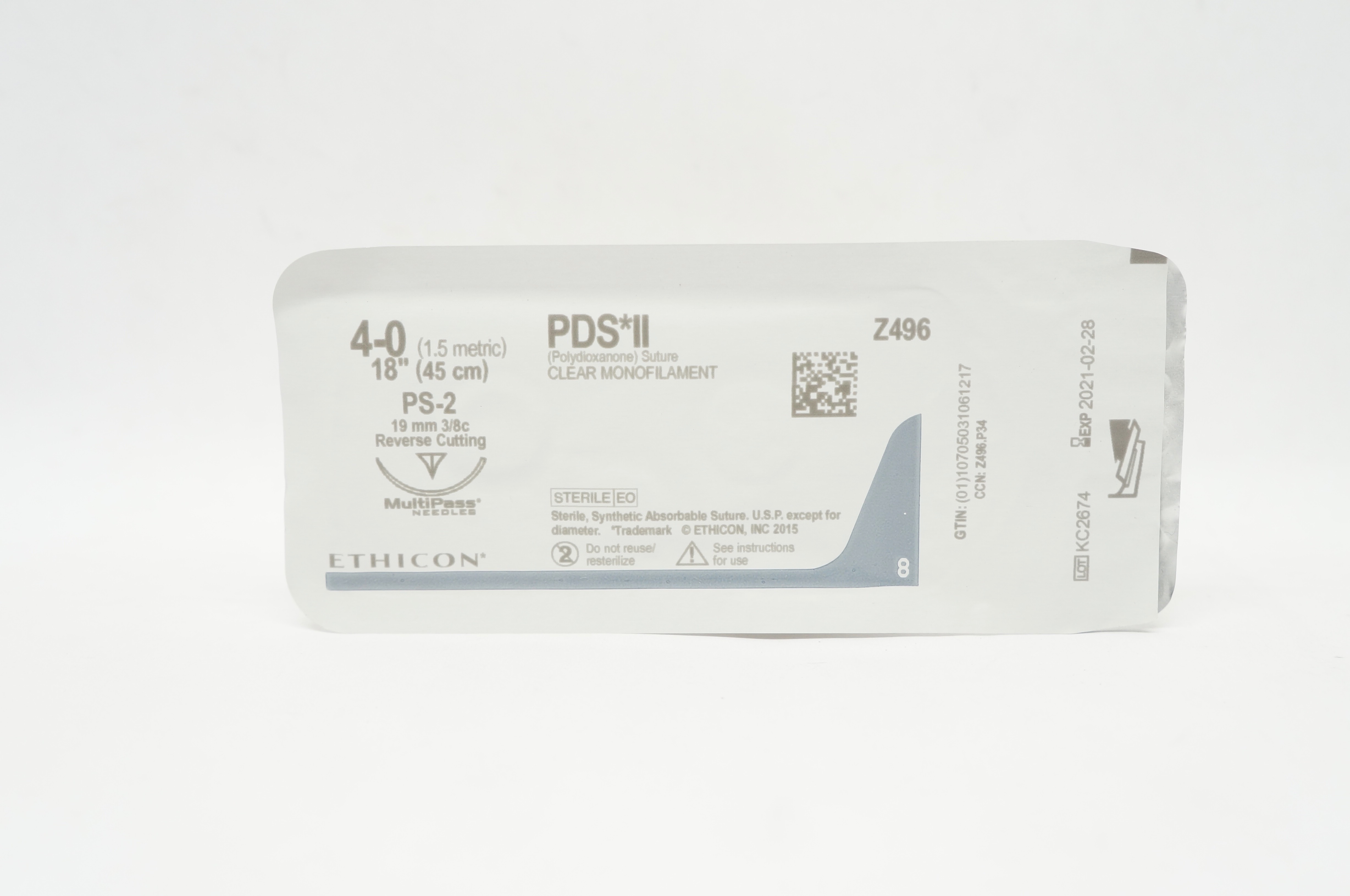 Ethicon Z496 4-0 PDS II CLEAR MONOFILAMENT PS-2 19mm 3/8c 18inch (x)