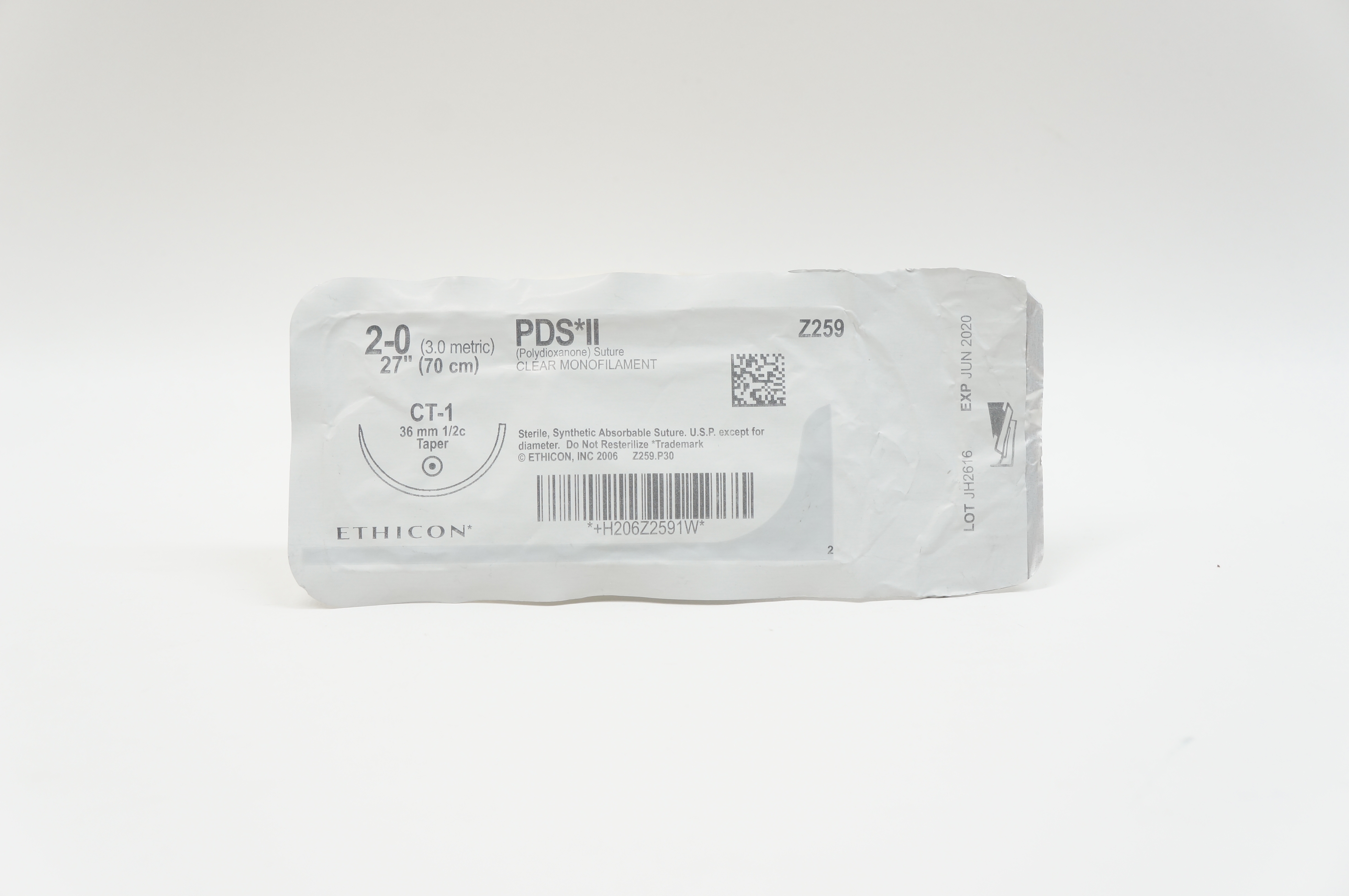 Ethicon Z259 2-0 PDS II, CT-1, 36mm 1/2c Taper, 27inch