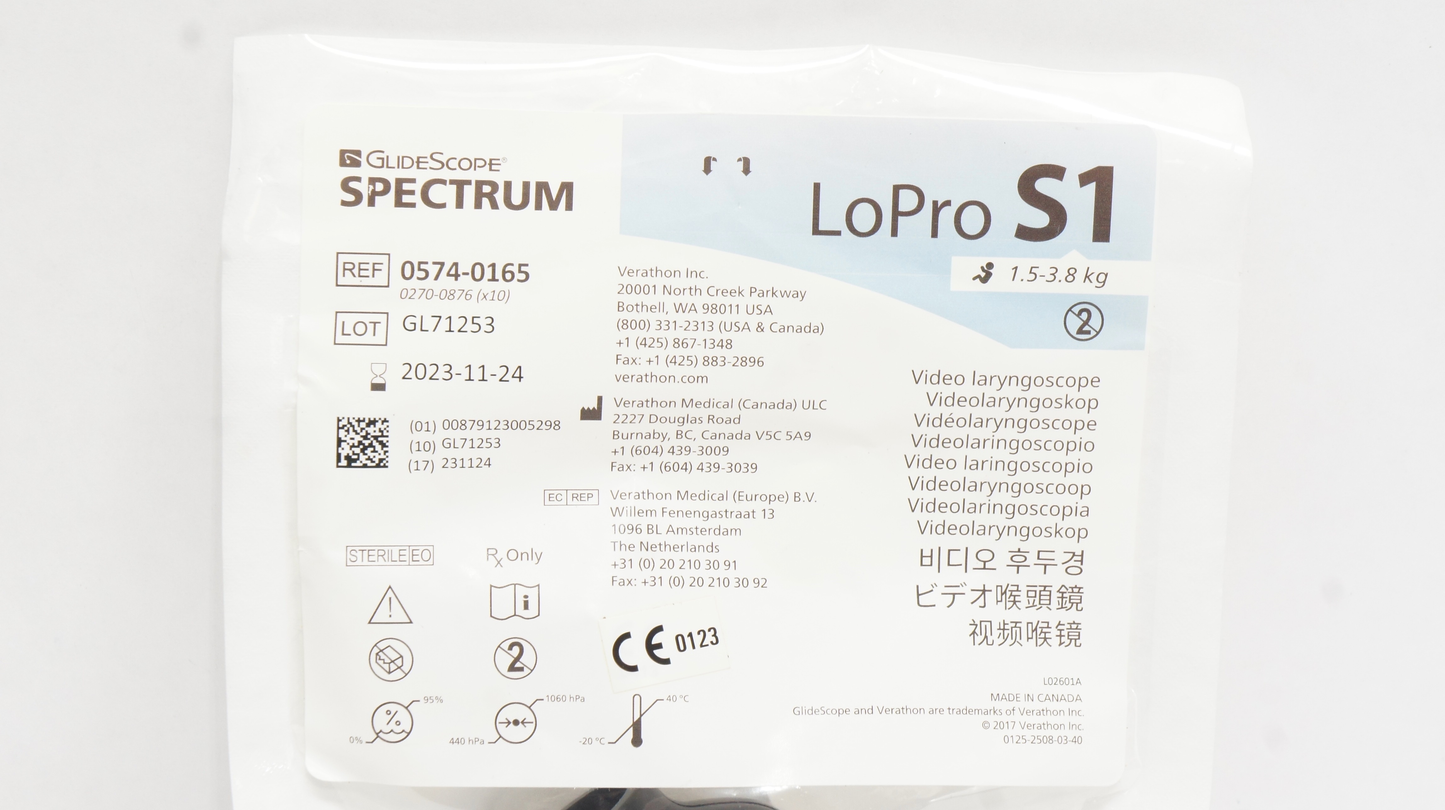 Verathon Medical 0574-0165 GlideScope Spectrum Video Laryngoscope, 1.5-3.8kg(x)