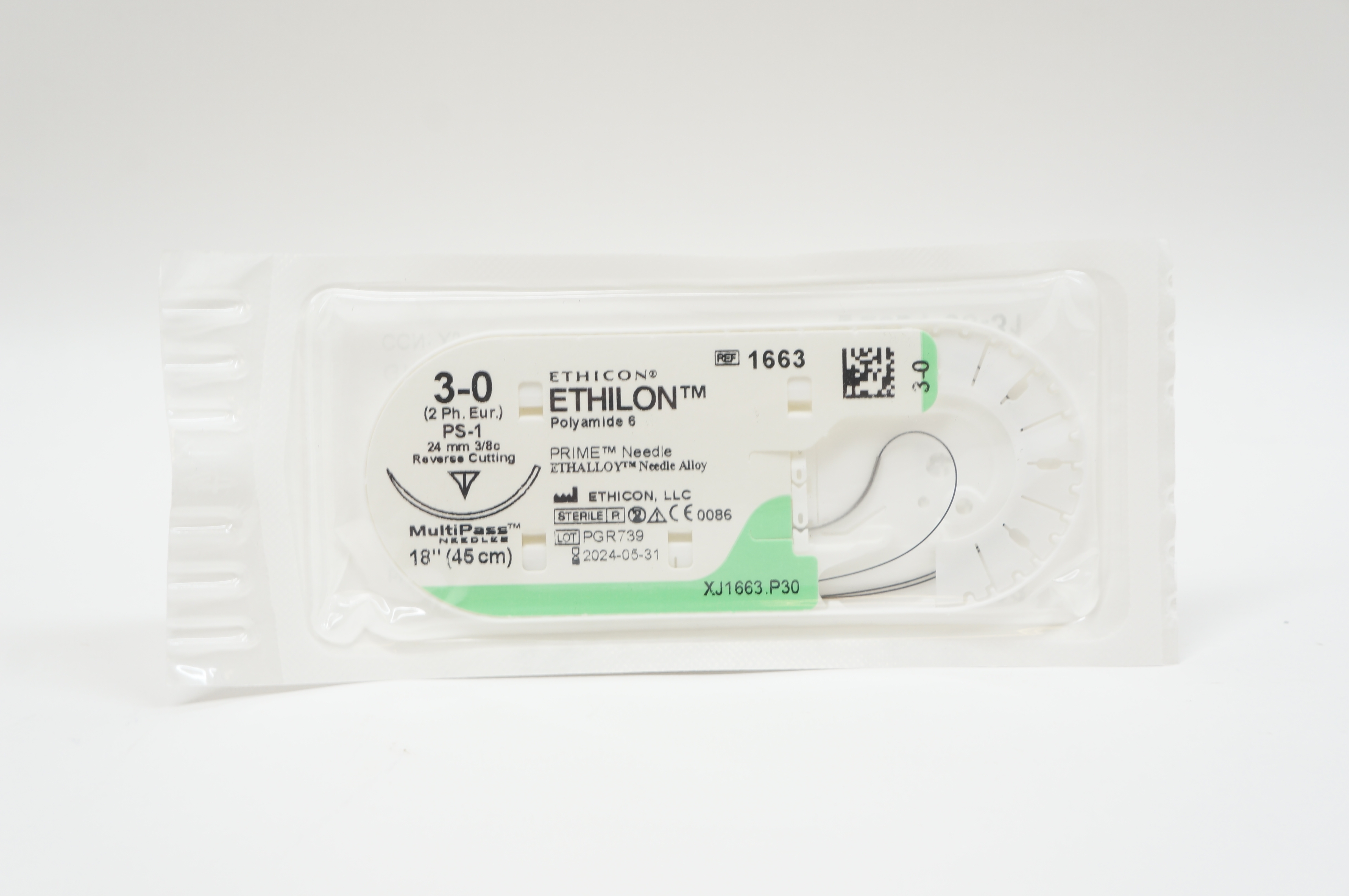 Ethicon 1663 3-0 ETHILON, PS-1, 24mm 3/8c Reverse Cutting, 18inch