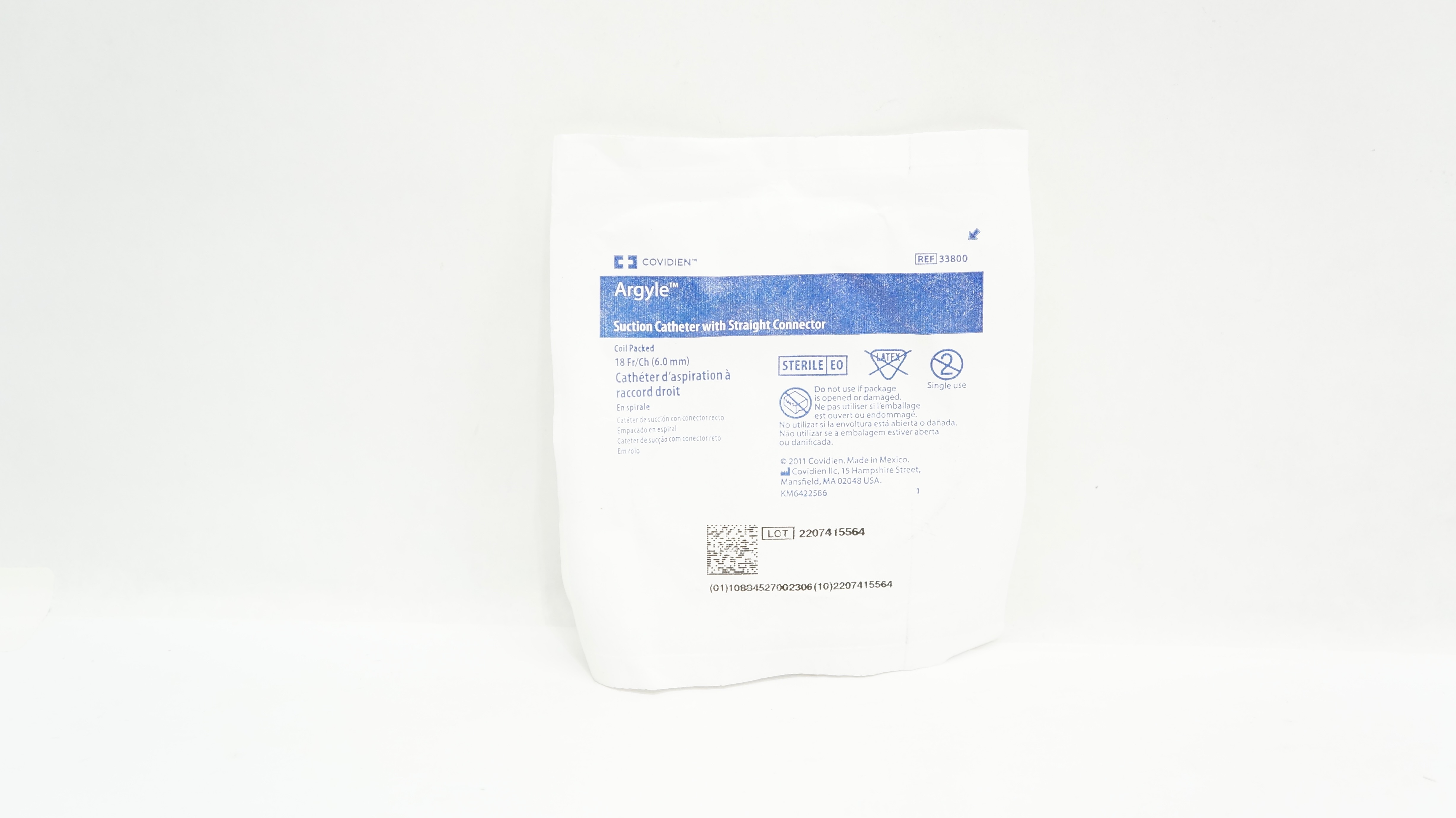 Coviden 33800 Argyle Suction Cath. with Straight Connector 18Fr.