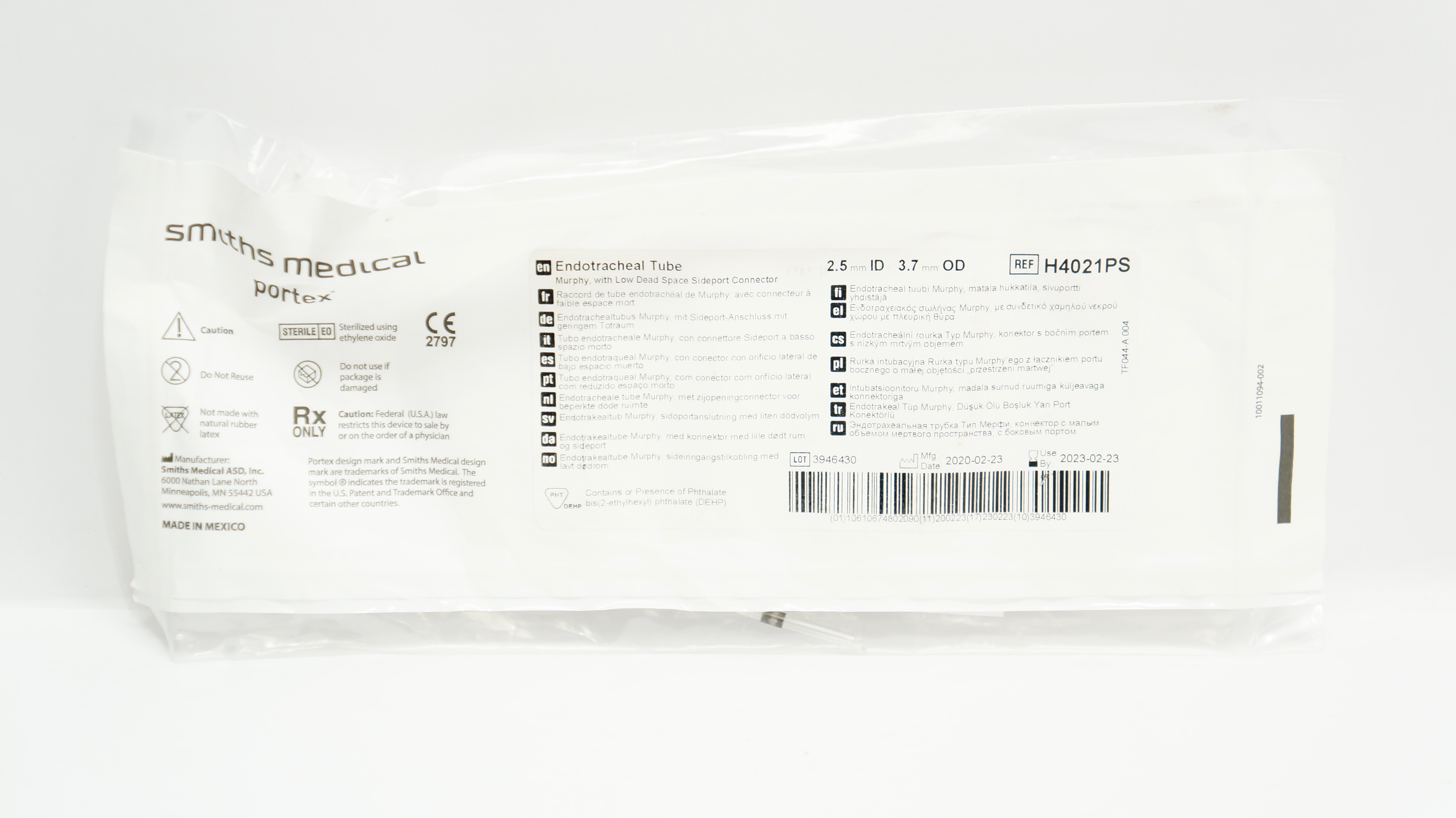 Smiths Medical H4021PS Portex Endotracheal Tube 2.5mm ID x 3.7mm OD (x)