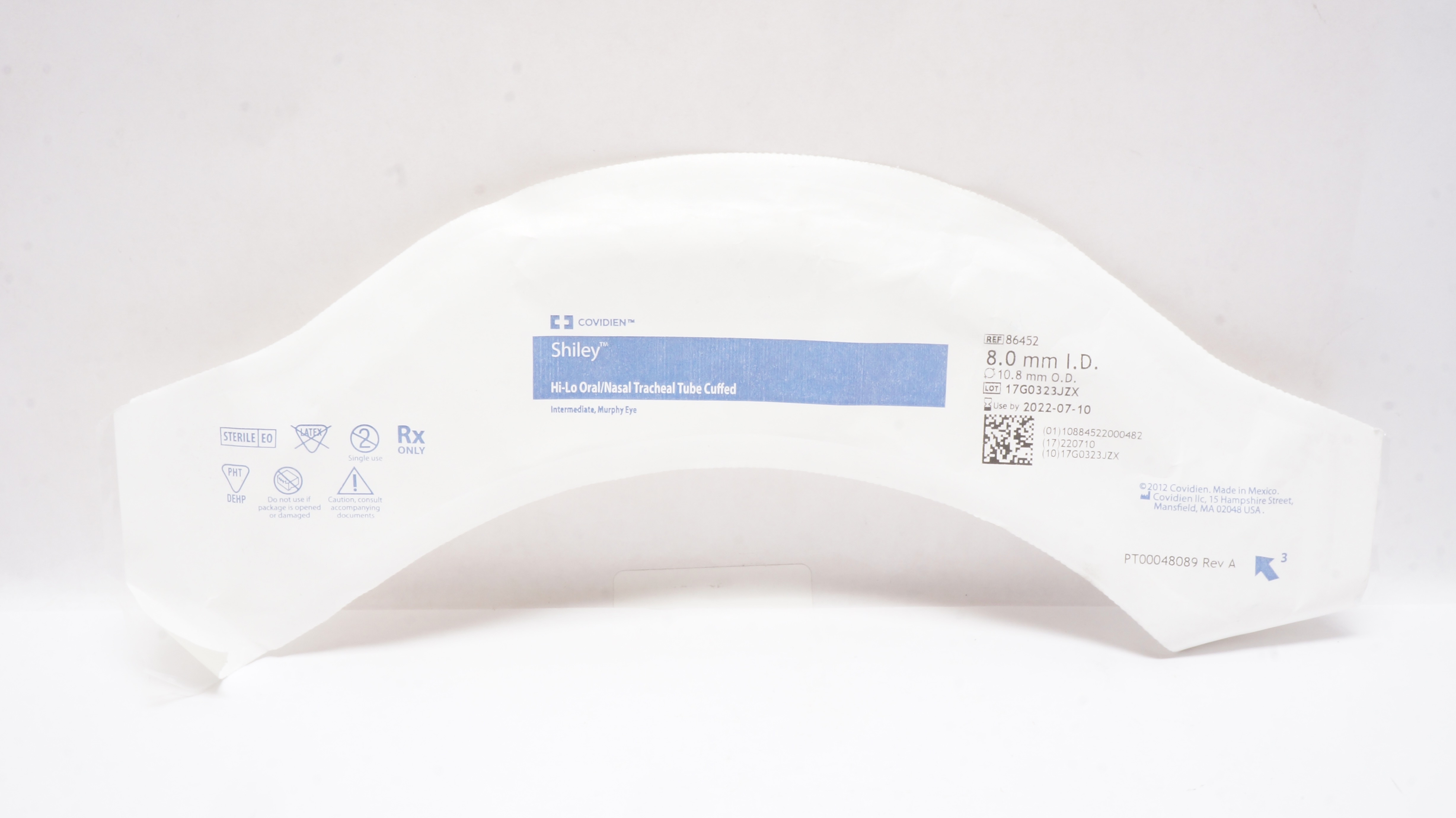 Covidien 86452 Shiley Hi-Lo Oral/Nasal Tracheal Tube Cuffed 8.0ID x 10.8mm OD(x)