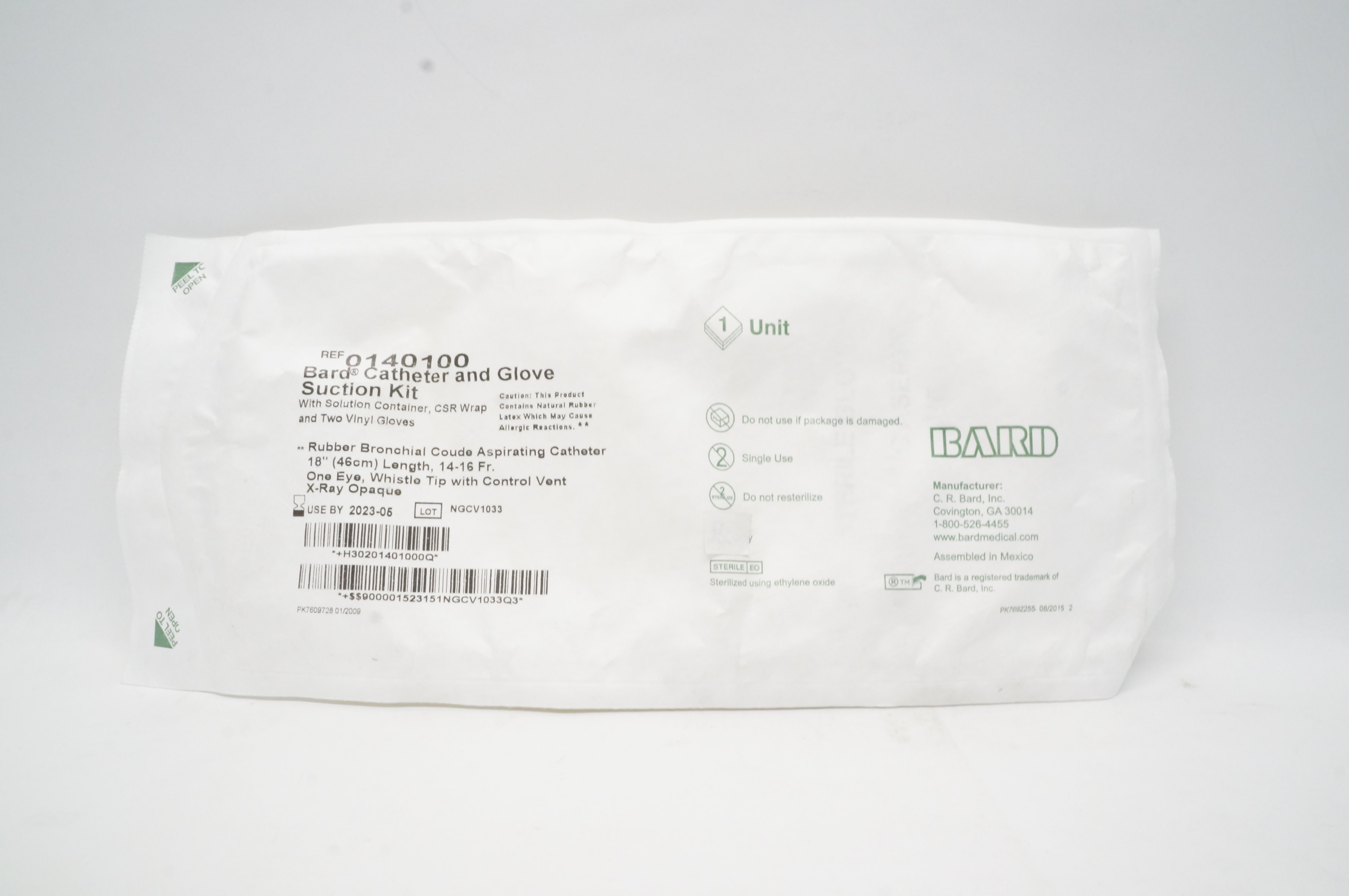 Bard 0140100 Bronchial Cath. And Glove Suction Kit, 18inch Length, 14-16Fr.