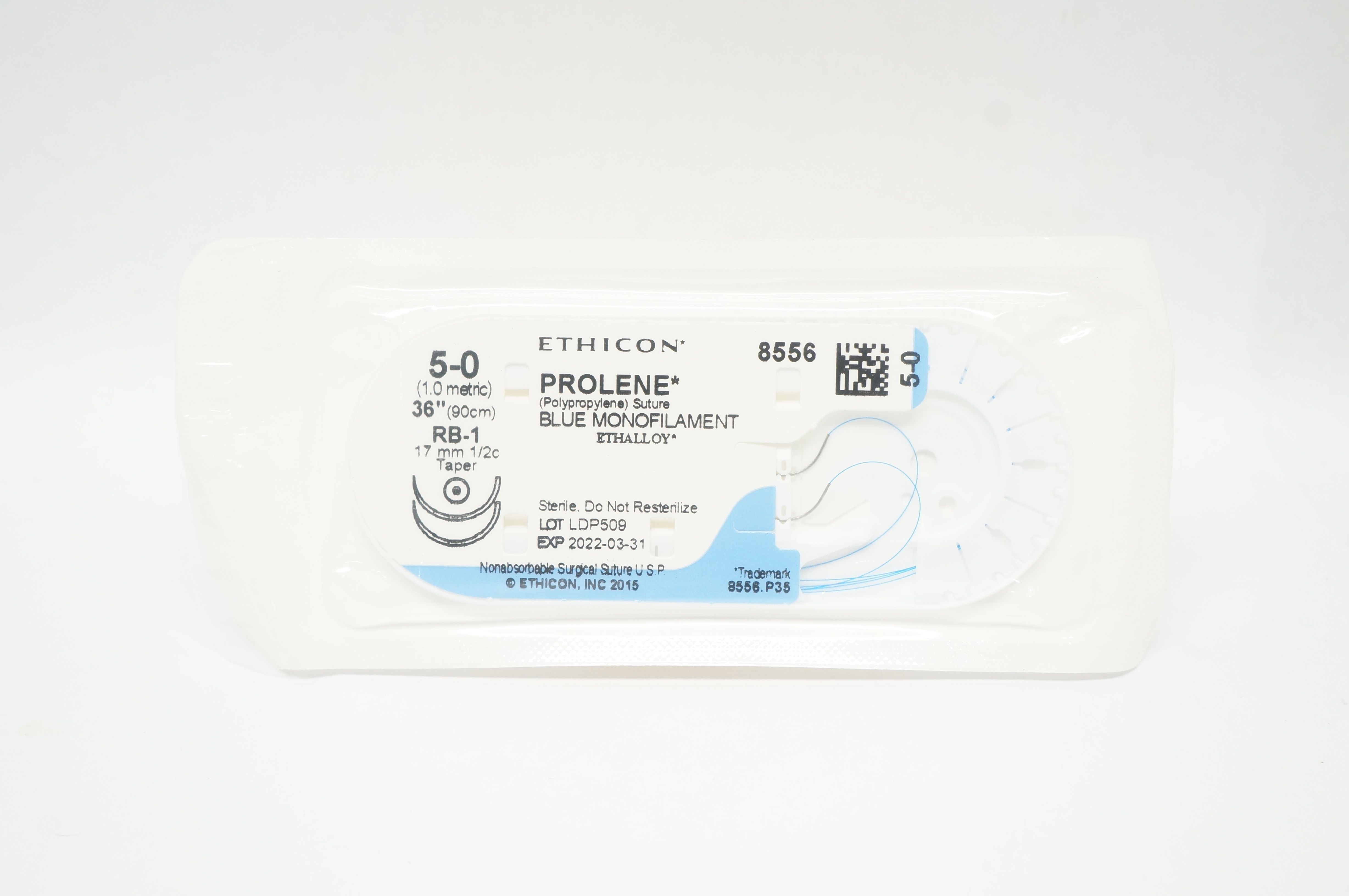 Ethicon 8556 5-0 PROLENE, RB-1, 17mm 1/2c Taper, 36inch (x)
