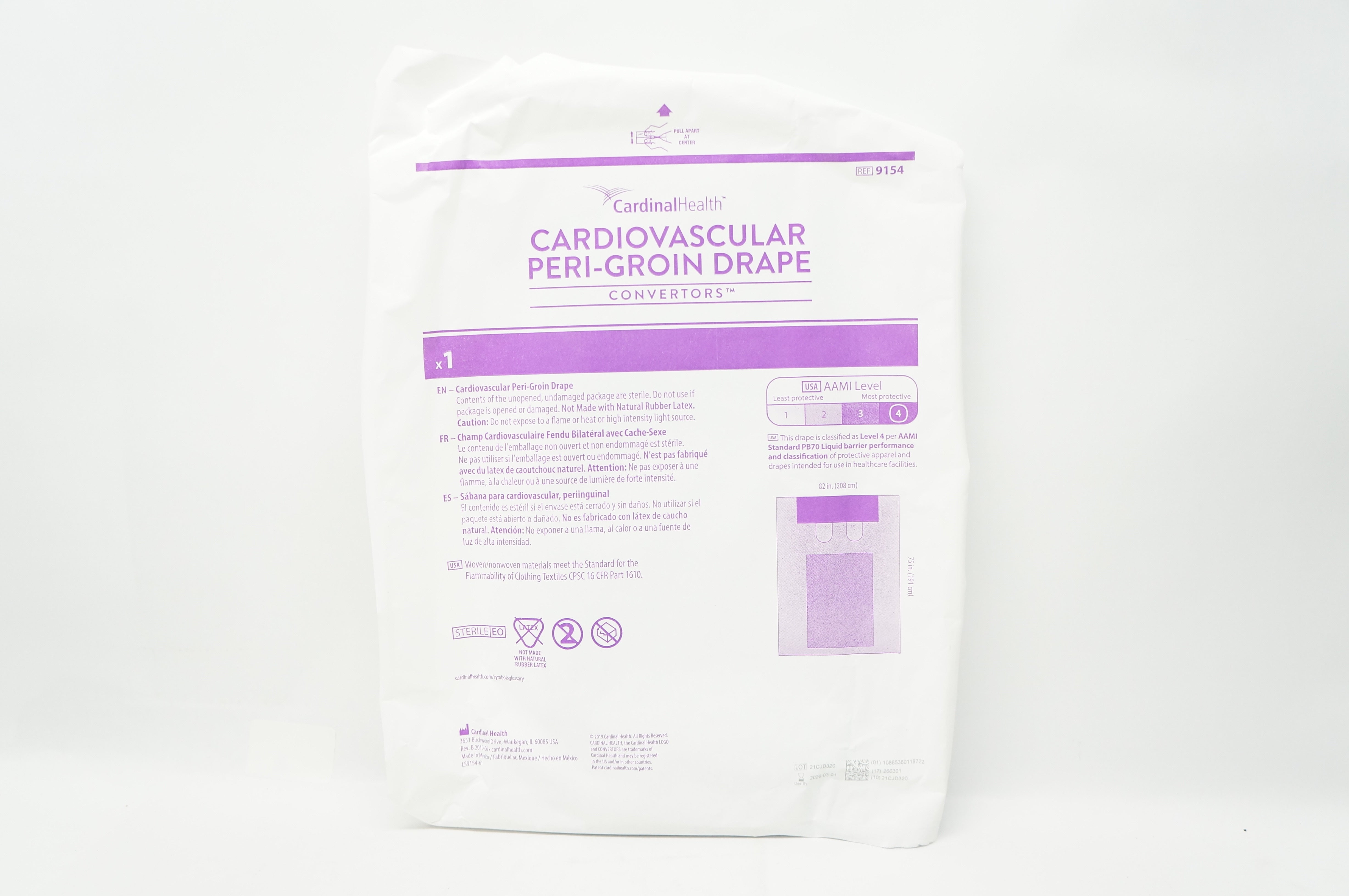 Cardinal Health 9154 Cardiovascular Peri-Groin Drape  Convertors 75in.