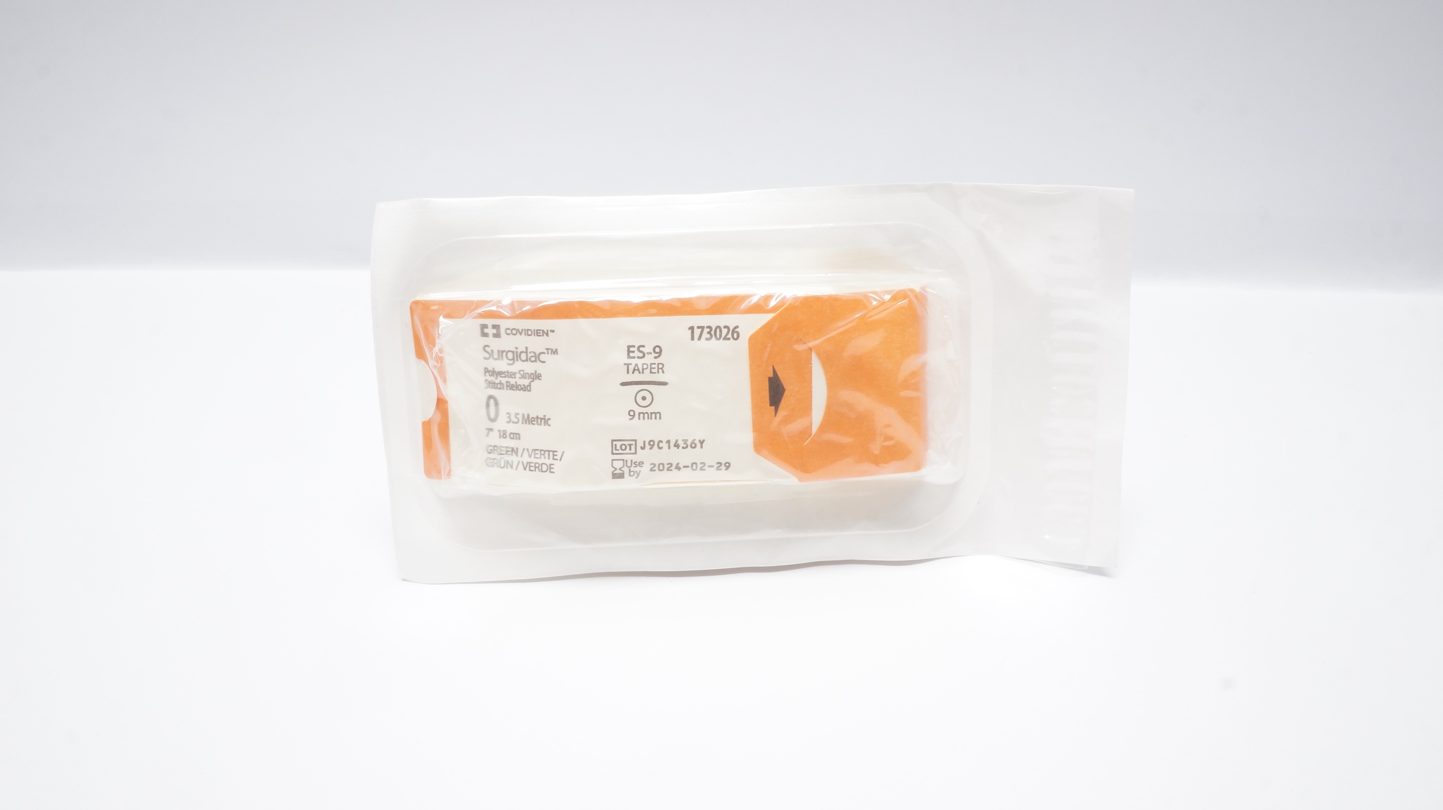 Covidien 173026 0 Surgidac Polyester Single Stitch Reload ES-9 Taper 9mm 7inch(x)