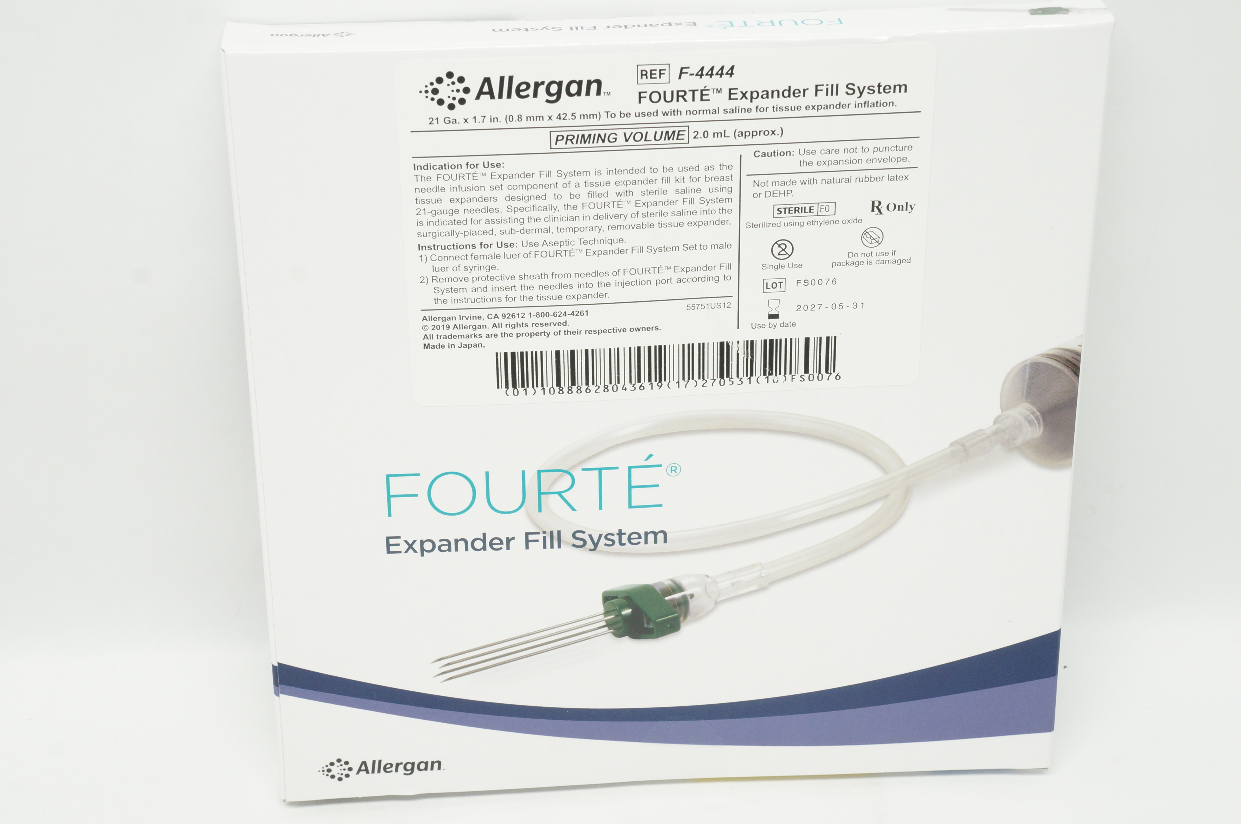 Allergan F4444 Fourte Expander Fill System 21 Ga x 1.7 inch Priming