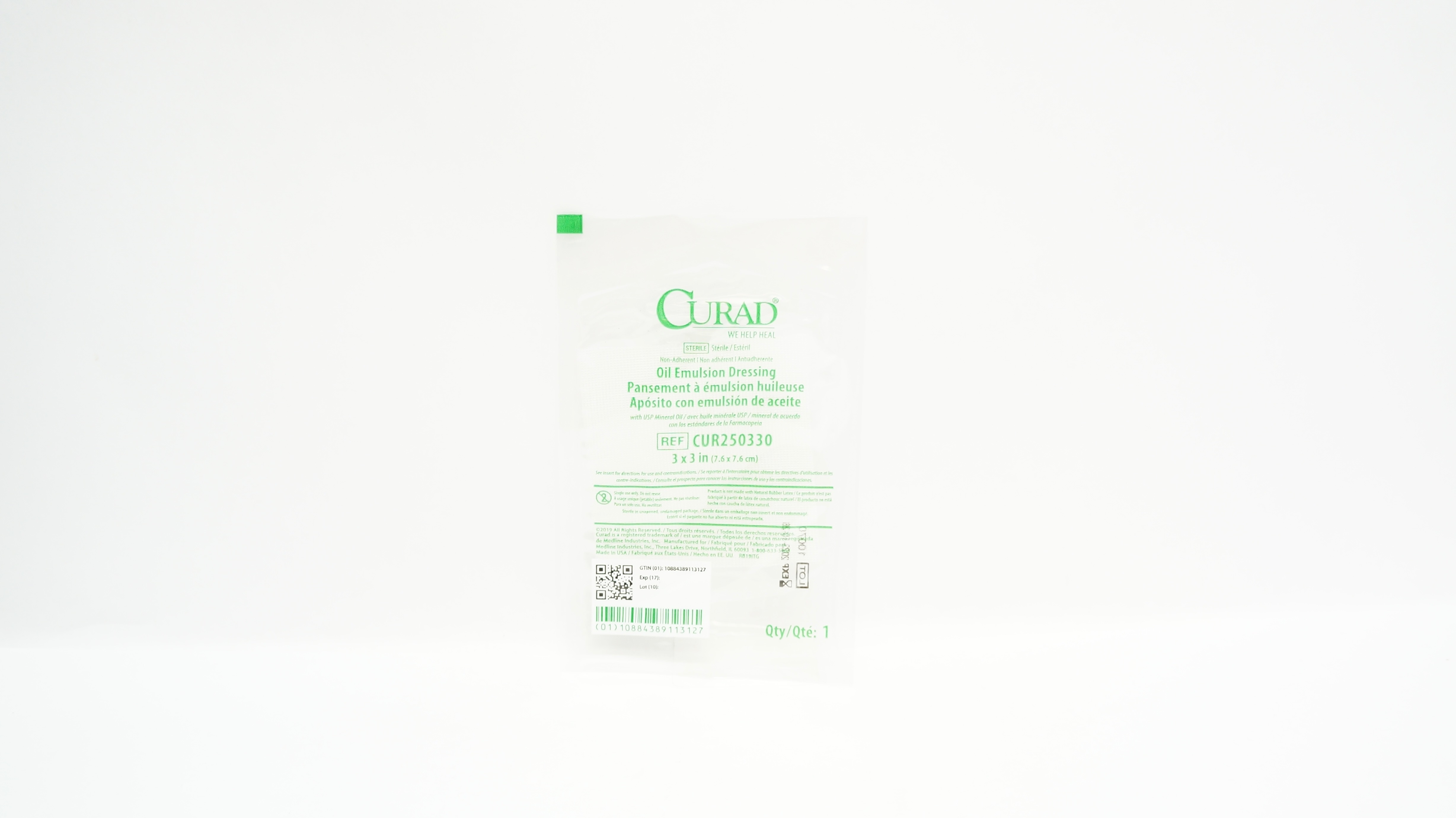 Medline CUR250330 Curad Non-Adherent Oil Emulsion Dressing 3inch x 3inch