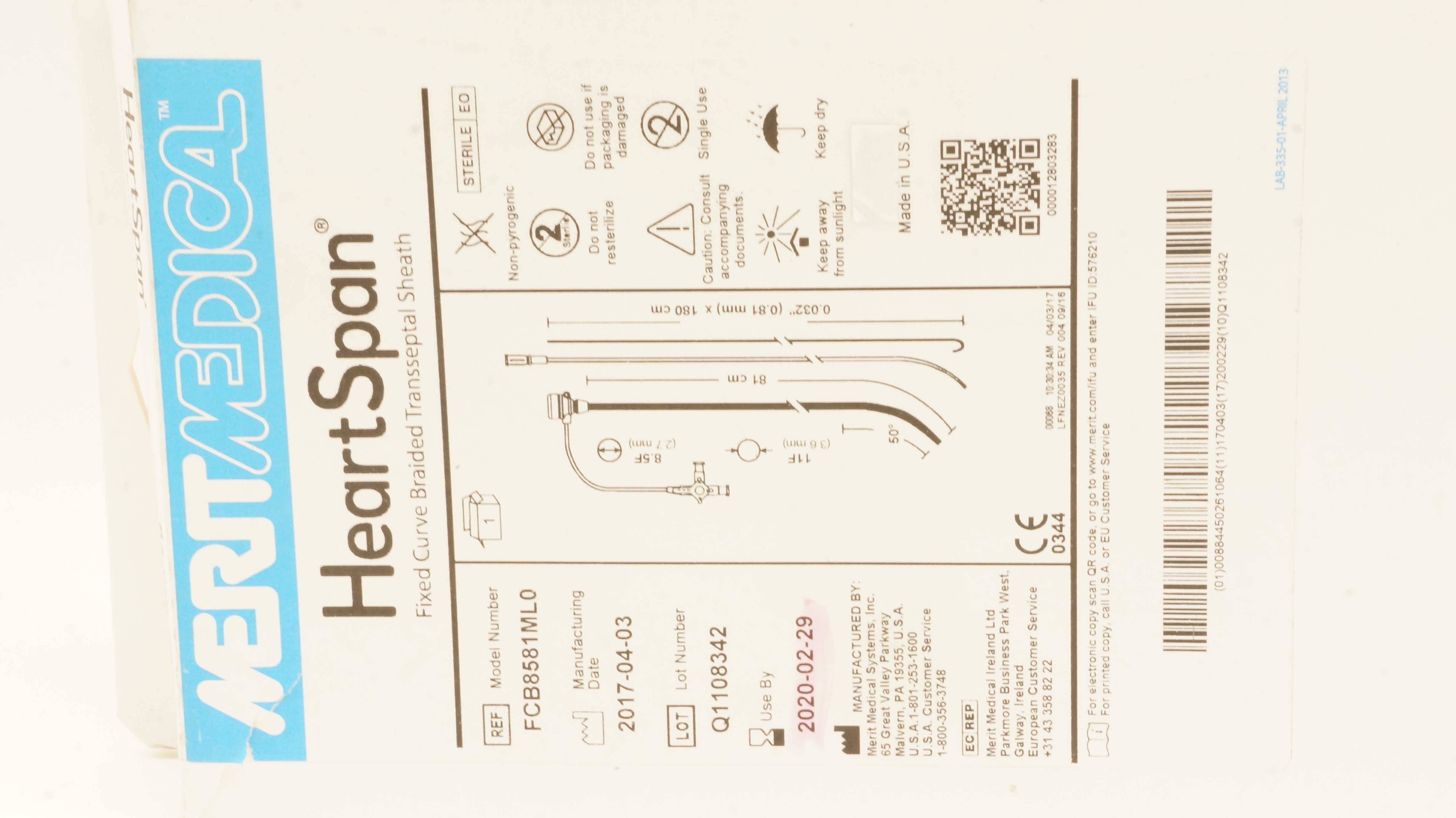 Merit Medical FCB8581ML0 HeartSpan Braided Transseptal Sheath 11F x 81cm (x)