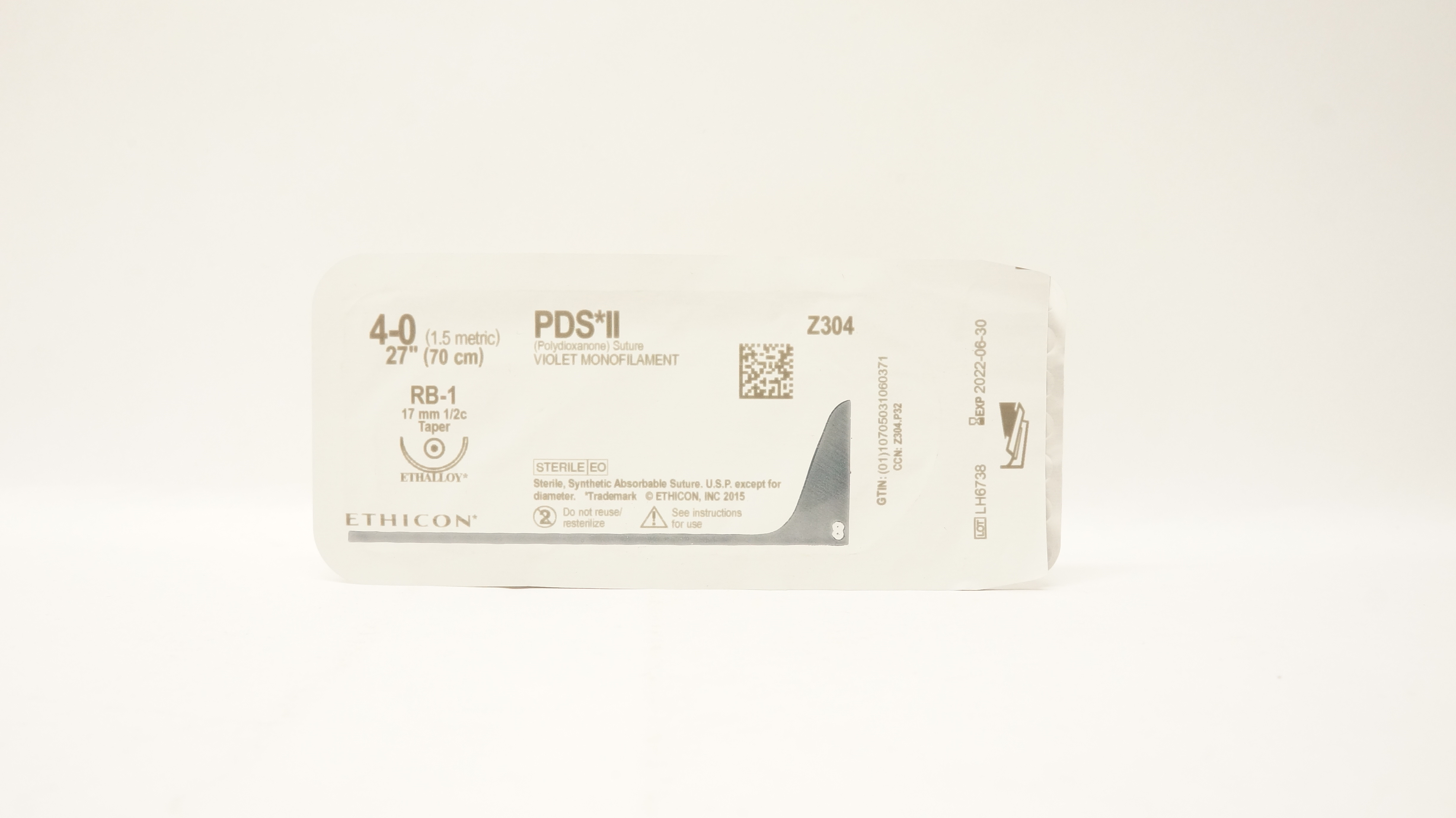 Ethicon Z304 4-0 PDS II, RB-1, 17mm 1/2c Taper, 27inch