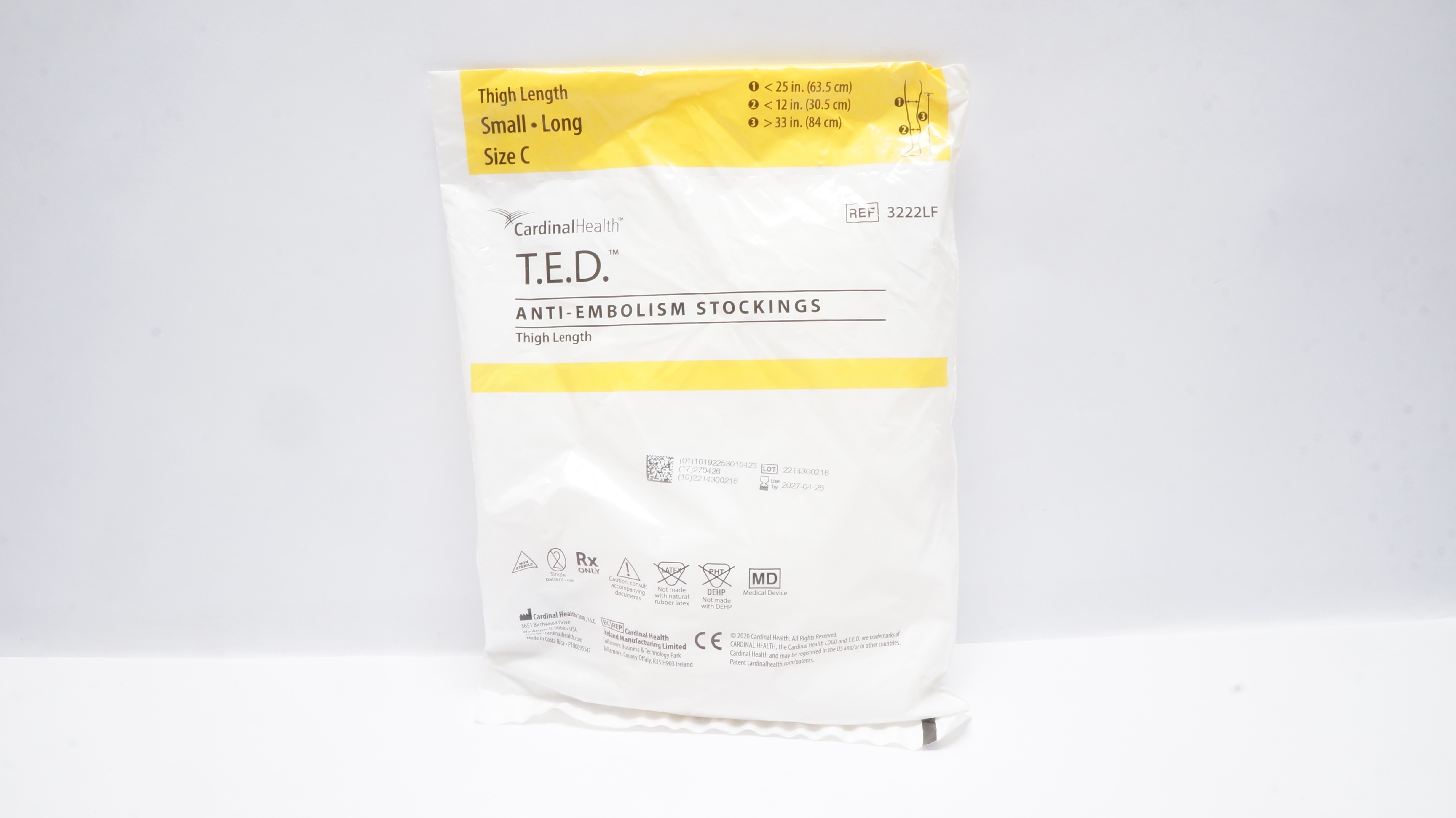 Cardinal Health 3222LF T.E.D. Anti-Embolism Stockings, Small, Long Size C