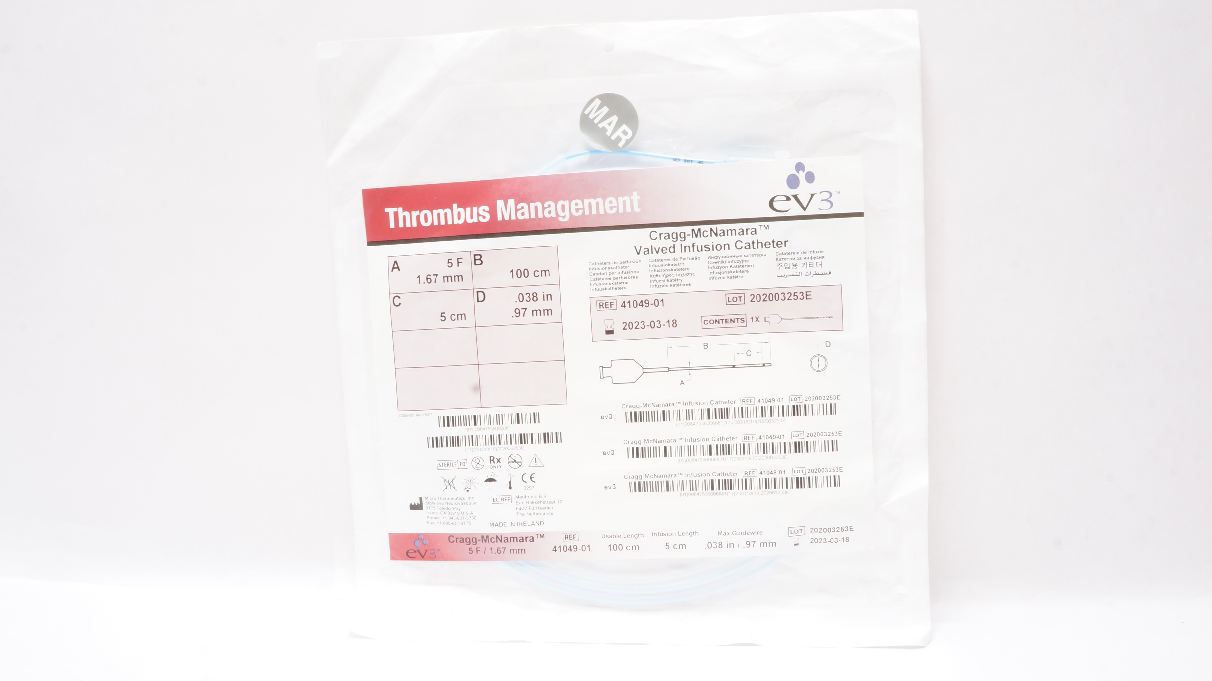 EV3 41049-01 Thrombus Management Cragg-McNamara Valved Infusion Catheter (x)