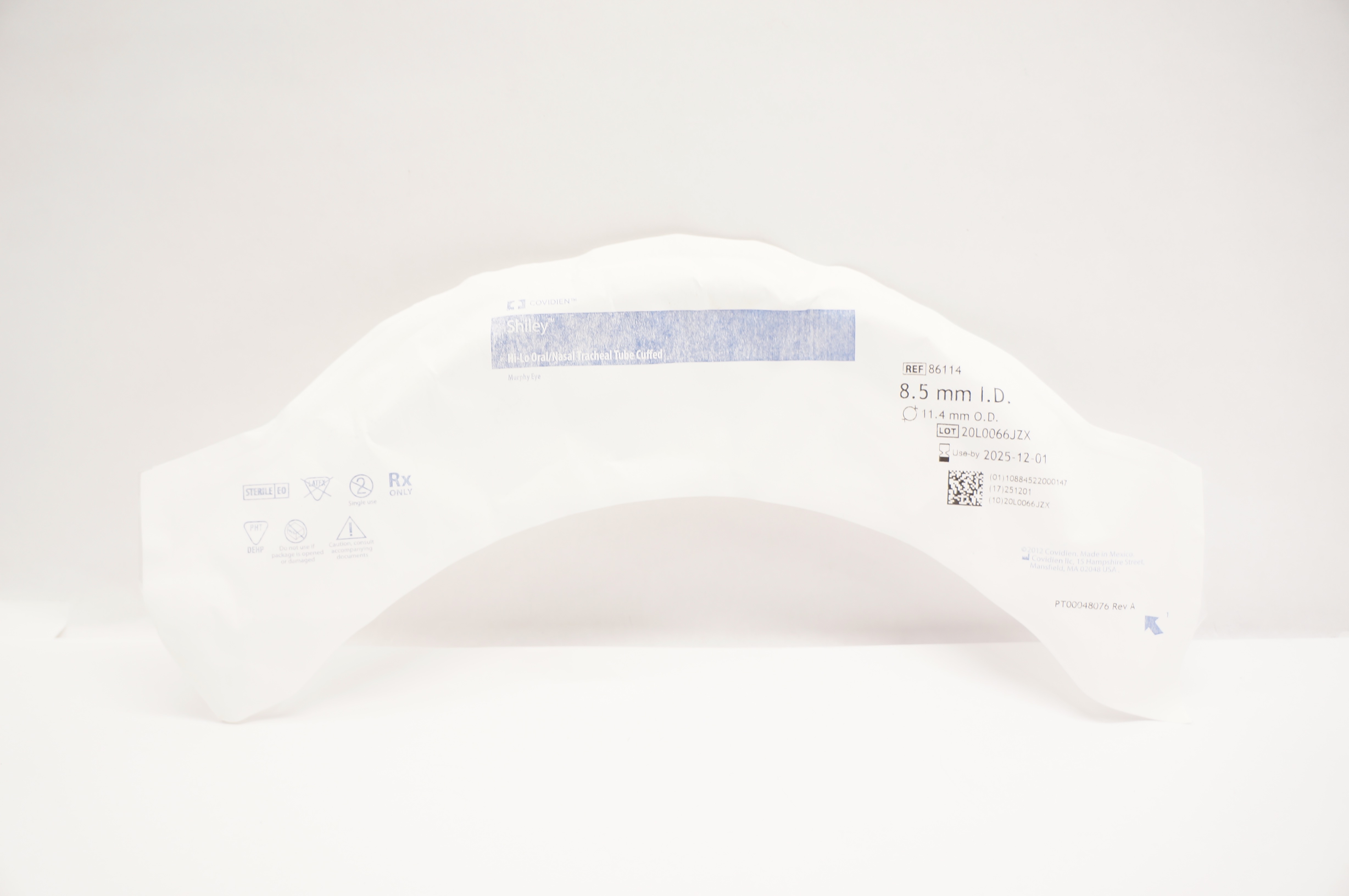 Covidien 86114 Shiley Hi-Lo Oral/Nasal Tracheal Tube Cuffed 8.5mm ID x 11.4mm OD