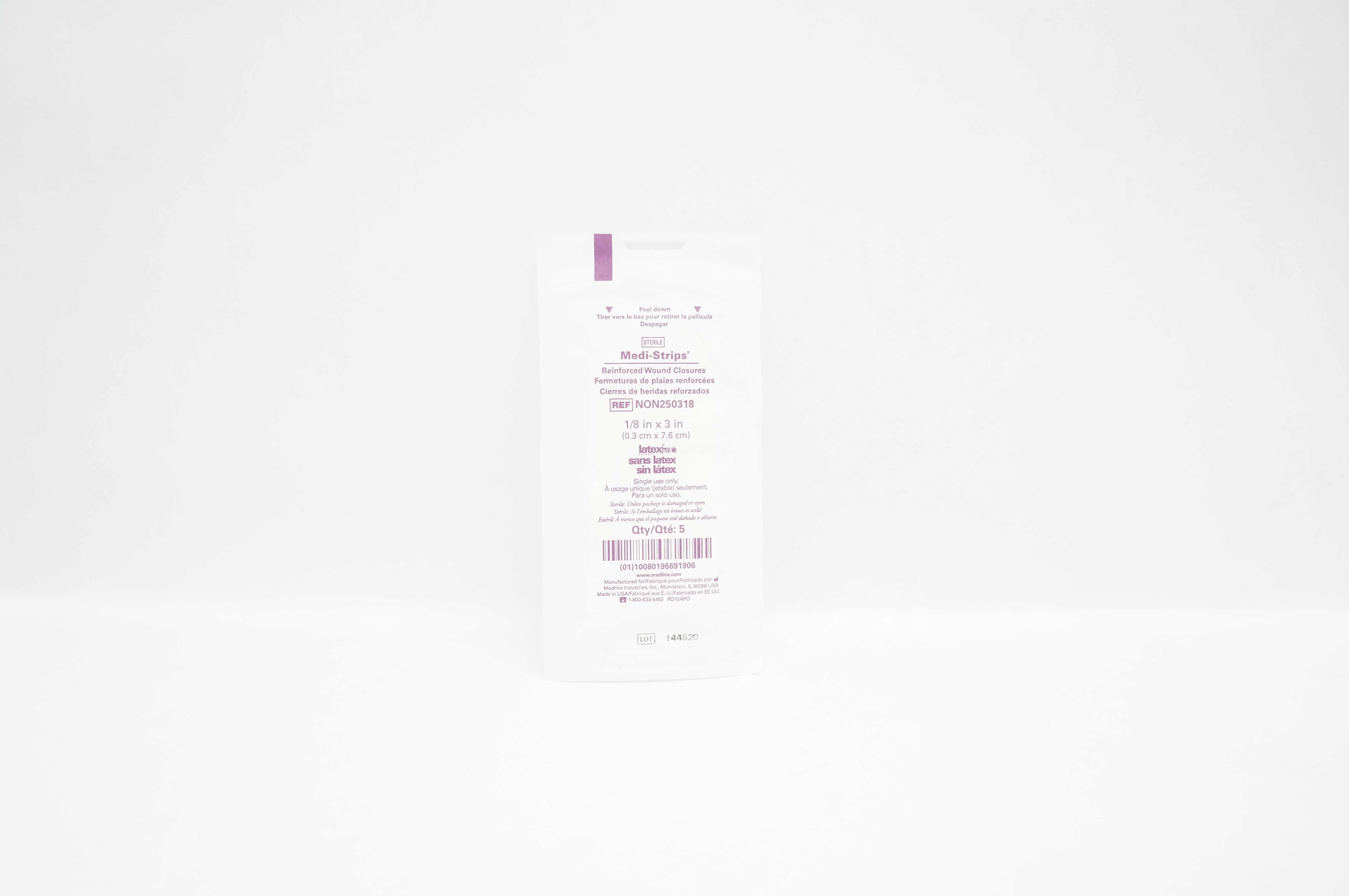 Medline NON250318 Medi-Strips Reinforced Wound Closures 1/8 x 3inch - Pack of 5