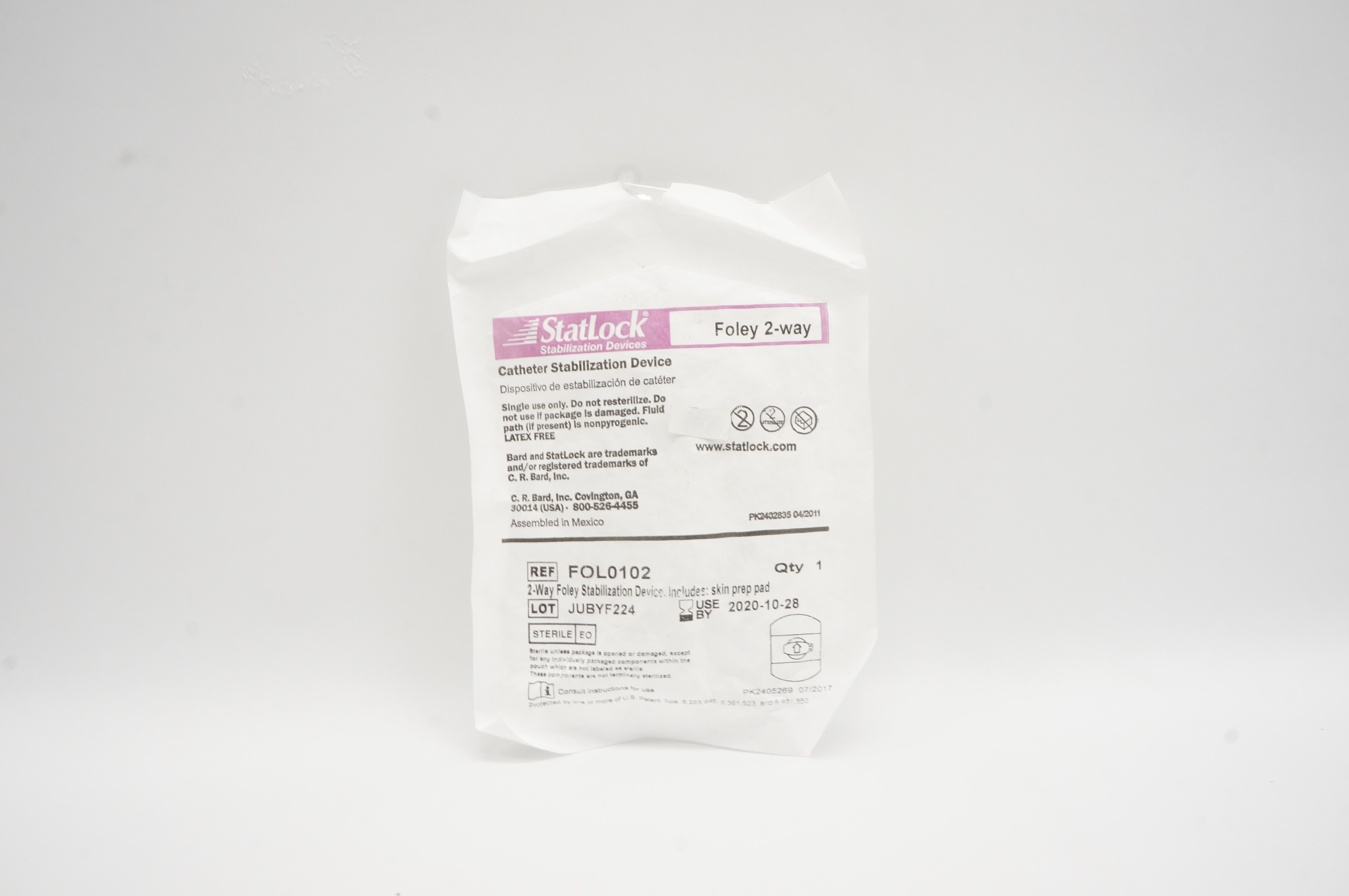 Bard FOL0102 StatLock Cath. Stabilization Device Foley 2-way (x)