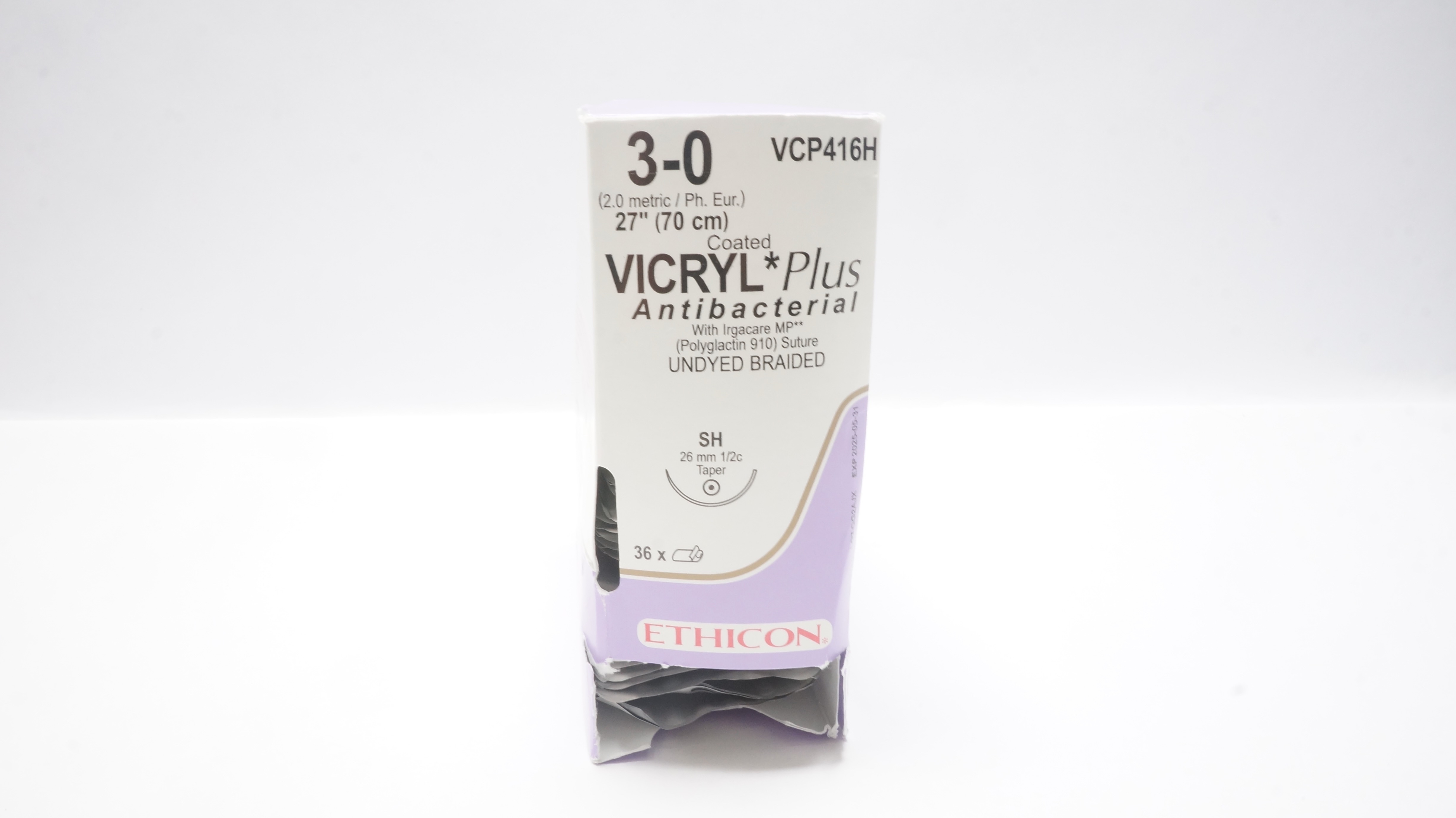 Ethicon VCP416H 3-0 Vicryl Plus Stre SH 26mm 1/2c Taper 27 inch - Box of 32