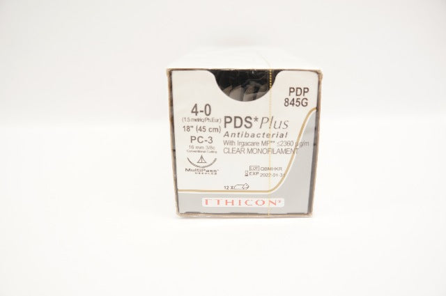 Ethicon PDP845G PDS Plus PC-3 16mm 3/8c MultiPass 18inch ~ Box  of 12 (x)